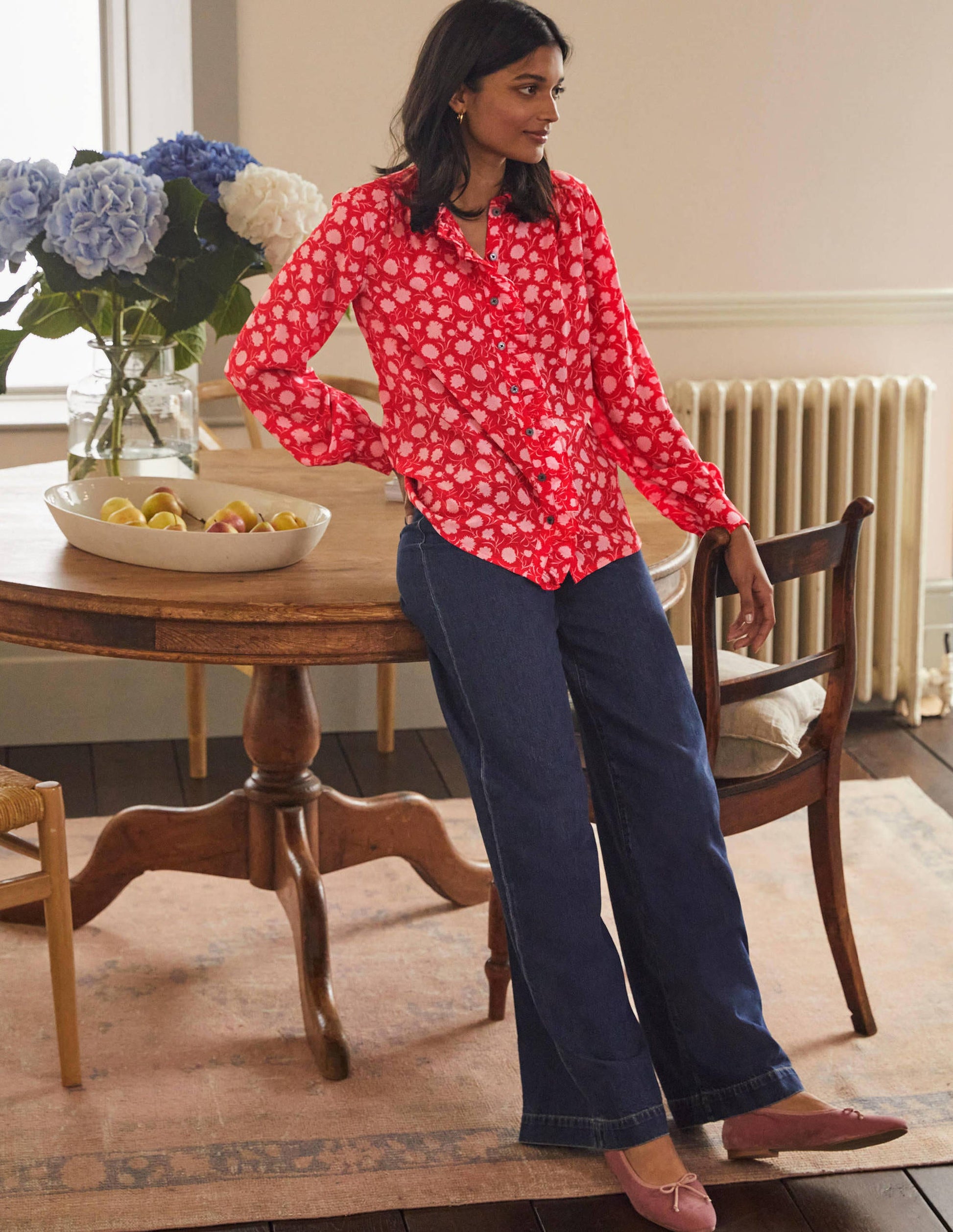 High Neck Ruffle Silk Blouse-Poppadew, Leafy Bud-3