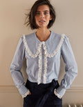 Statement Collar Shirt-Atlantic Ocean Woven Stripe