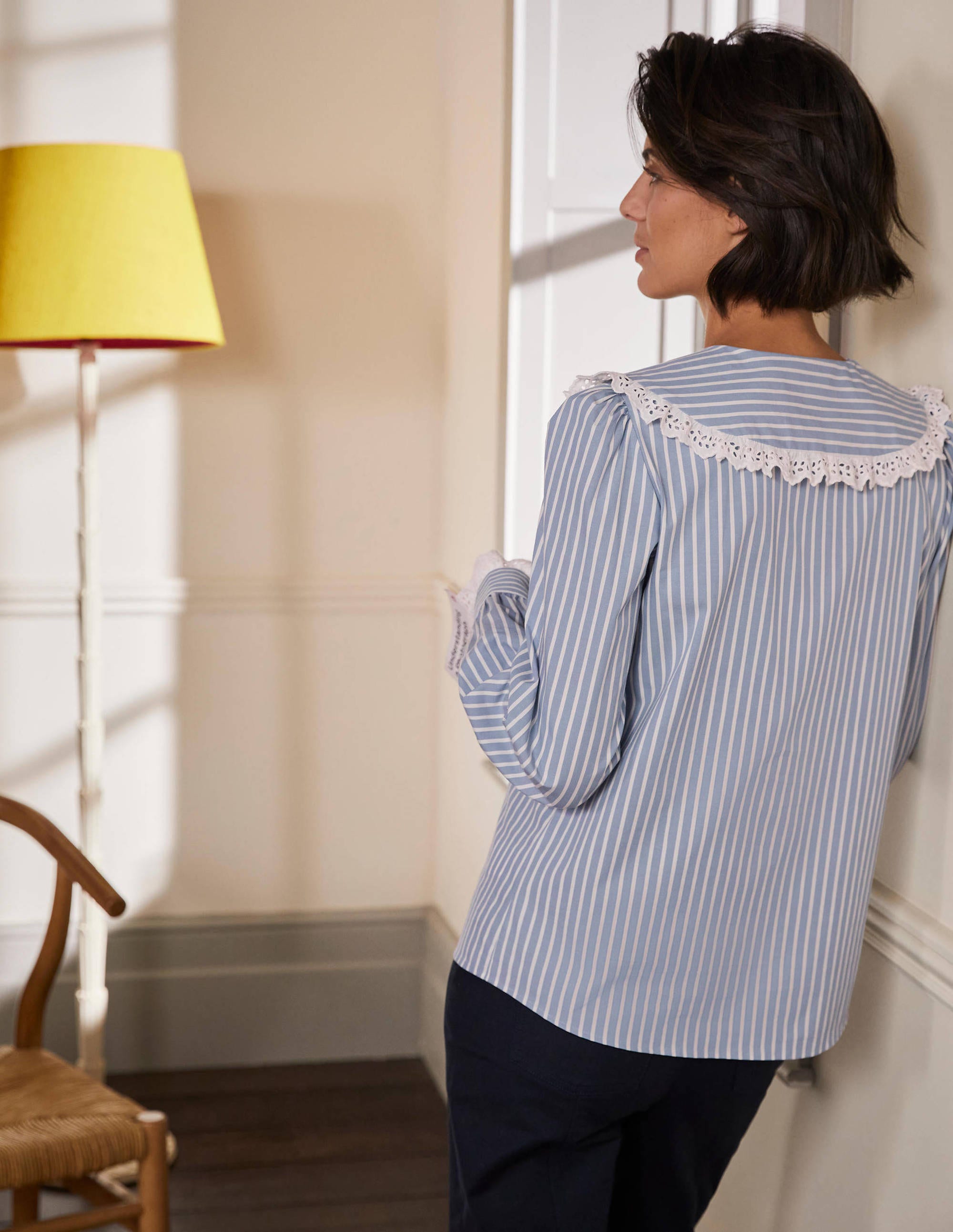 Statement Collar Shirt-Atlantic Ocean Woven Stripe - Image 3