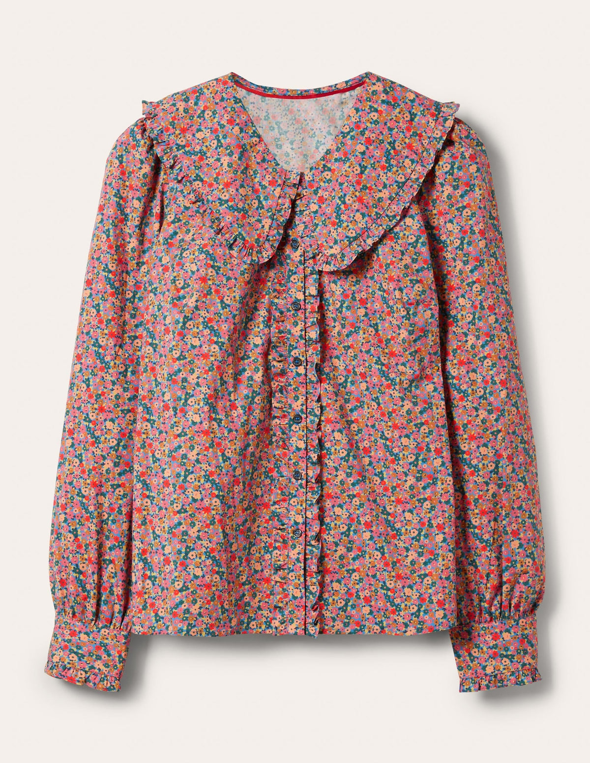 Statement Collar Shirt-Dusty Red, Dainty Flowers-5