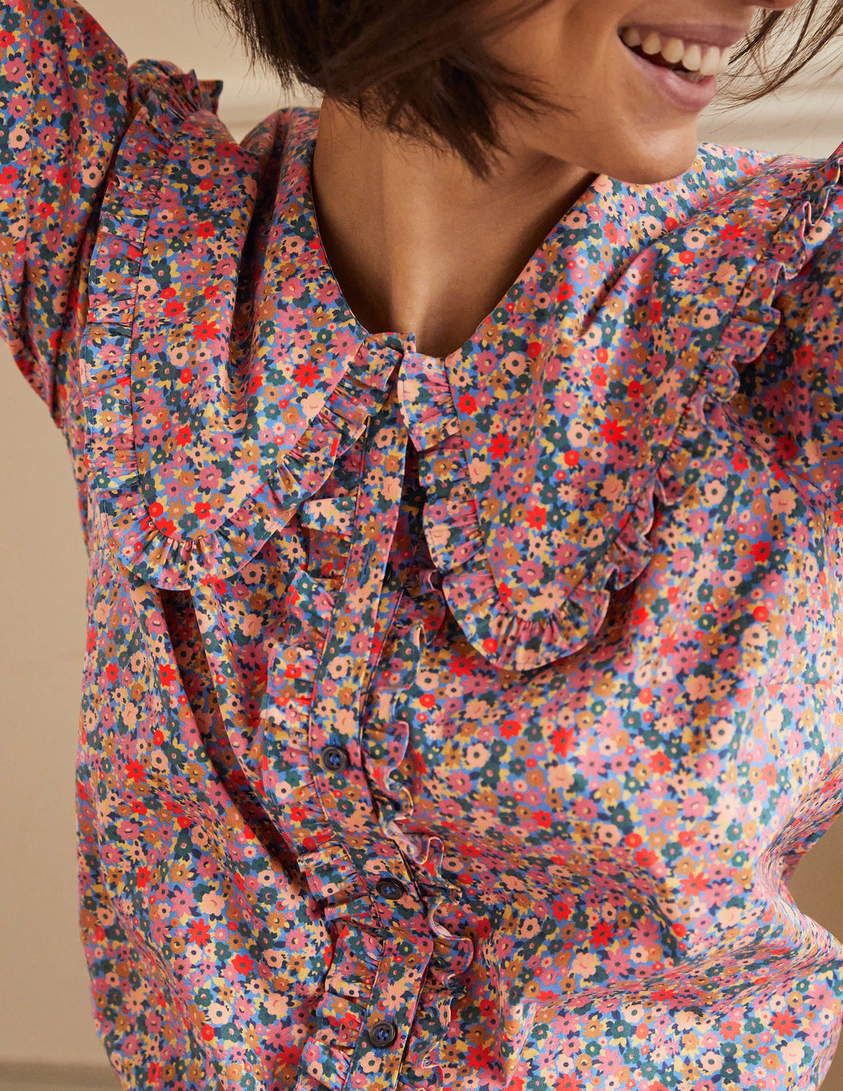 Statement Collar Shirt-Dusty Red, Dainty Flowers-2