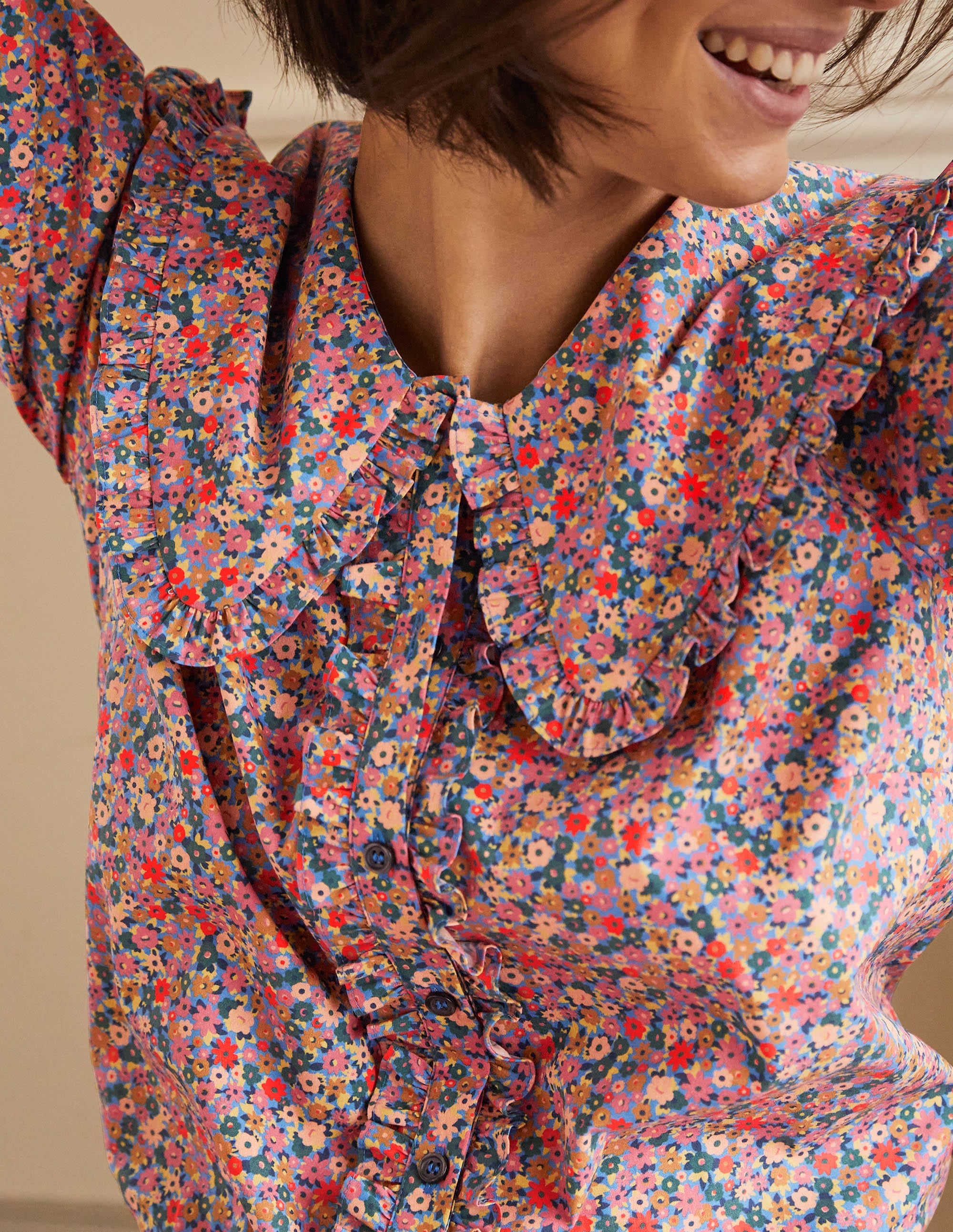 Statement Collar Shirt-Dusty Red, Dainty Flowers - Image 2