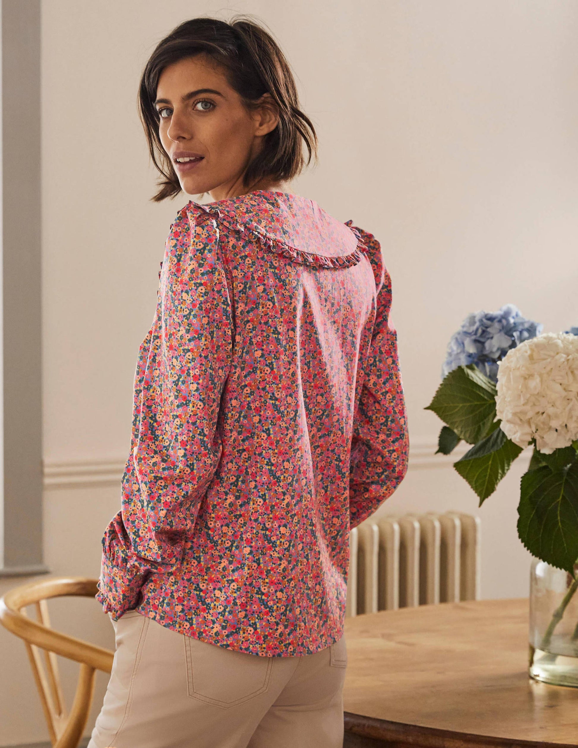 Statement Collar Shirt-Dusty Red, Dainty Flowers-3