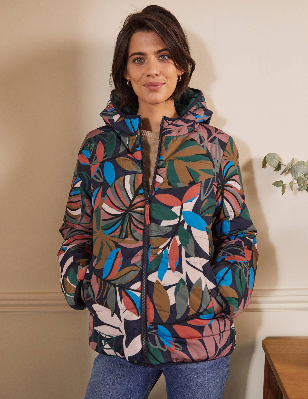 Reversible Puffer Jacket-Navy, Tropic Palm - Image 1