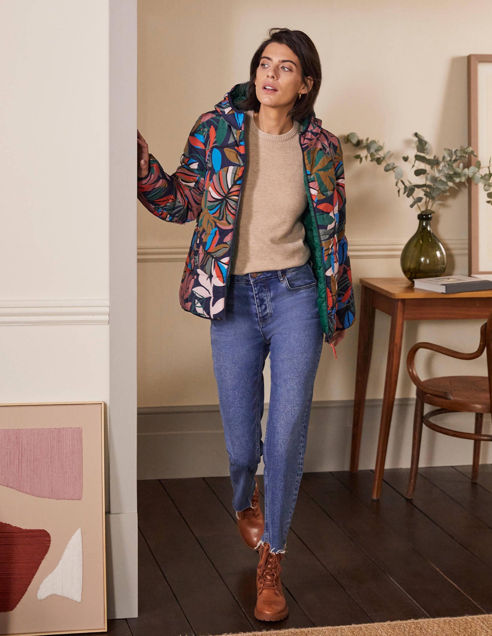 Reversible Puffer Jacket-Navy, Tropic Palm-4