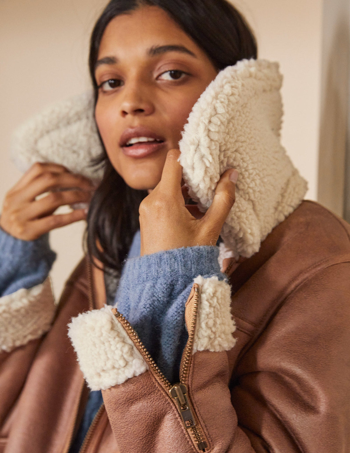 Dunmore Faux Shearling Jacket-Fudge-2