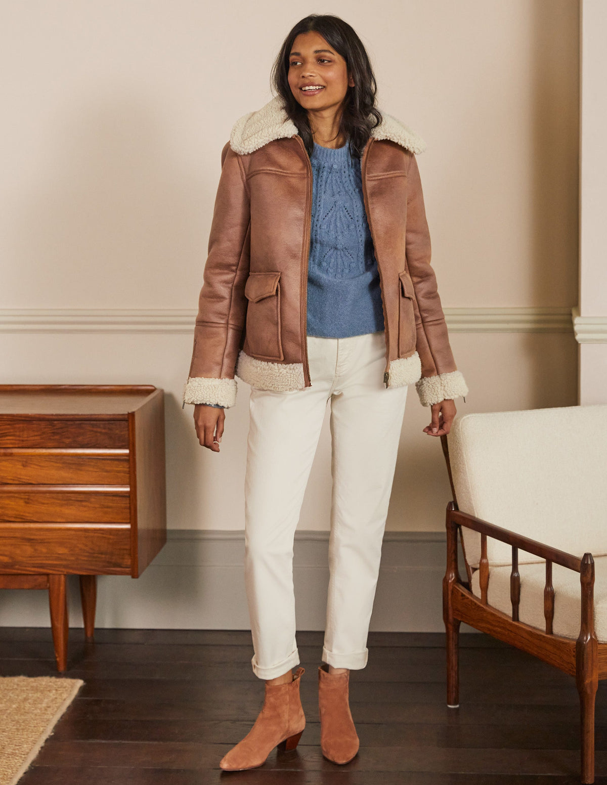 Dunmore Faux Shearling Jacket-Fudge-4