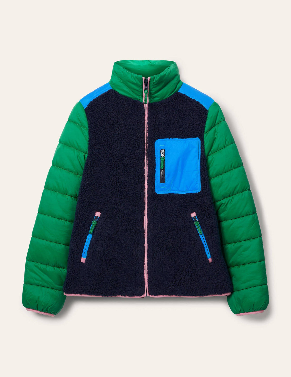 Borg Mix Puffer Jacket-Navy/Conifer Green - Image 6