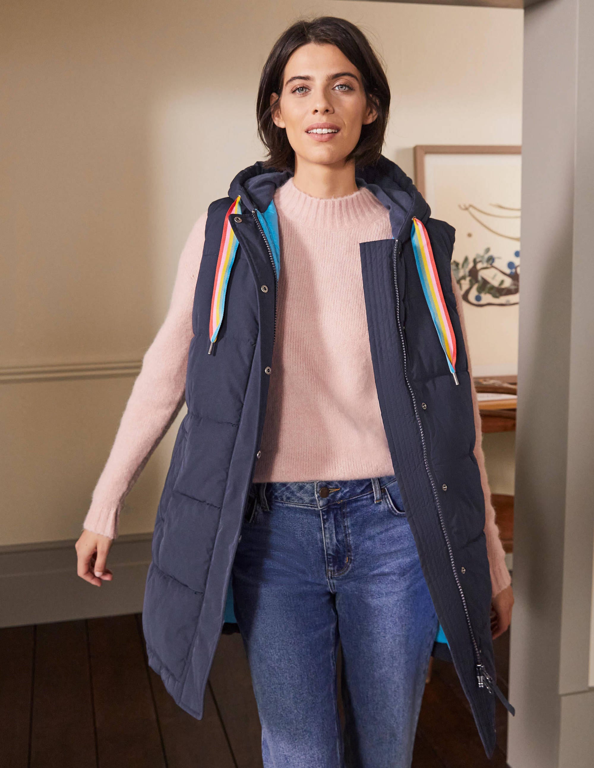 Long Puffer Gilet-Navy/Milkshake - Image 1