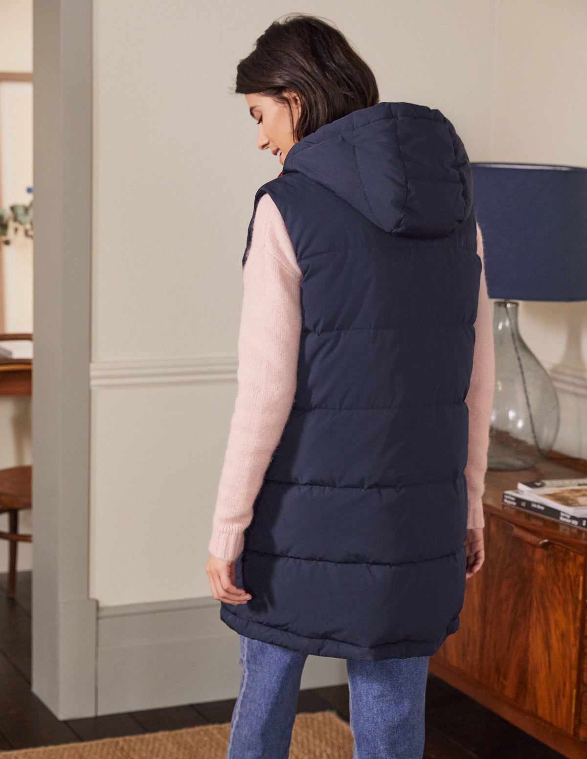 Long Puffer Gilet-Navy/Milkshake - Image 3