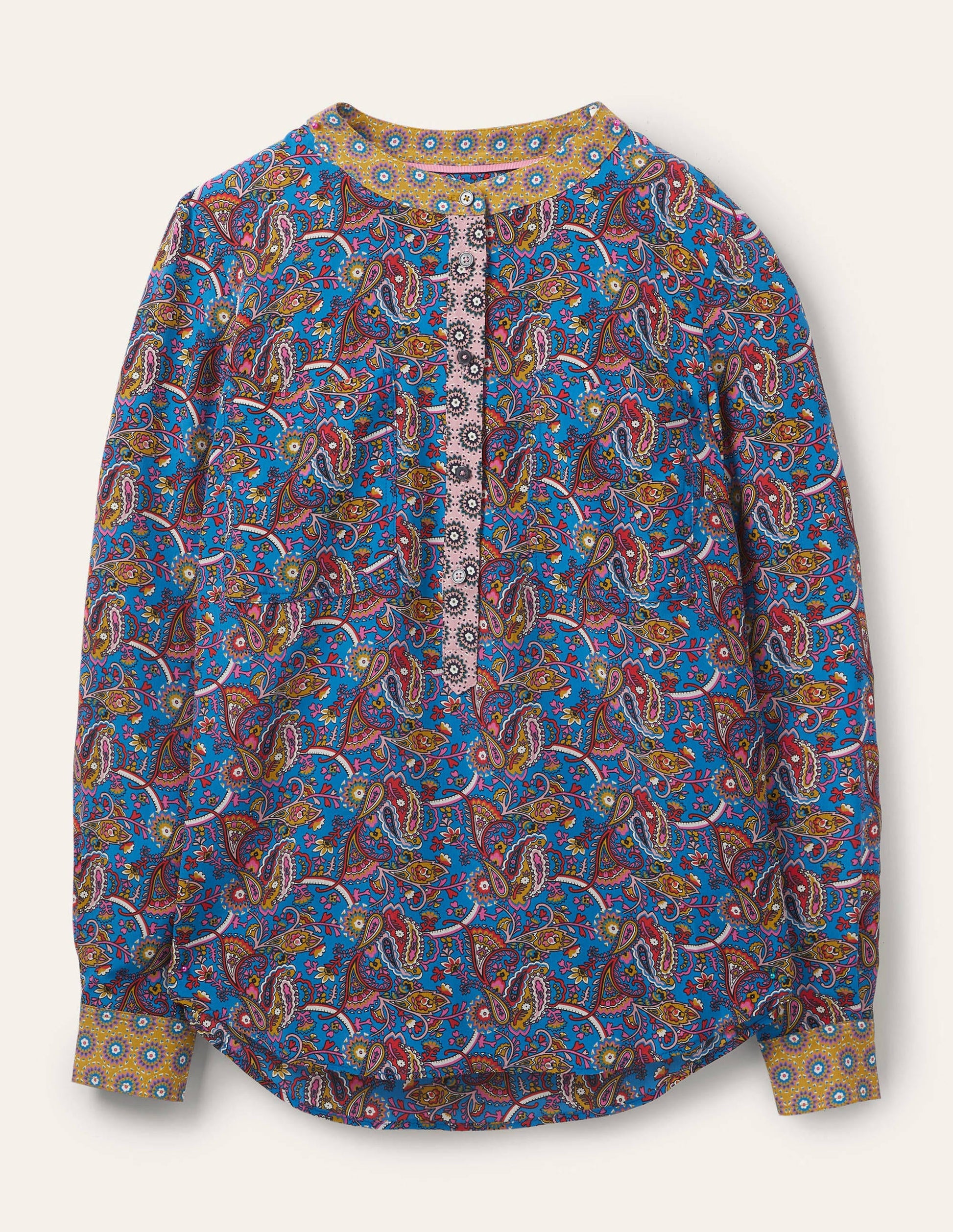 Silk Collarless Blouse-Winter Azure-6