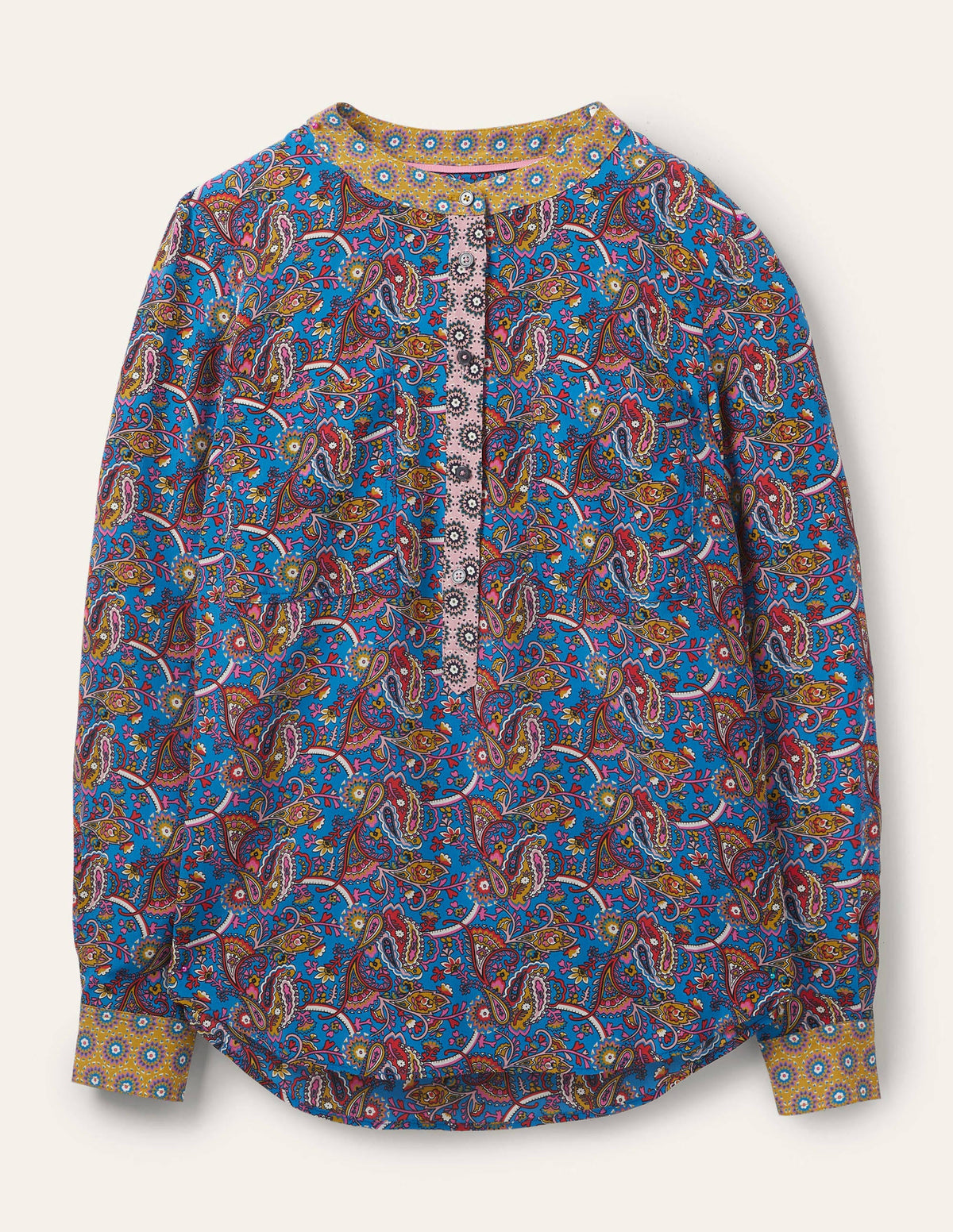 Silk Collarless Blouse-Winter Azure - Image 6
