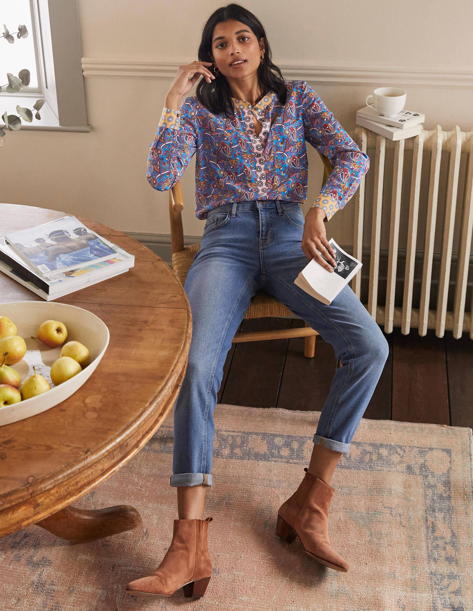 Silk Collarless Blouse-Winter Azure - Image 3