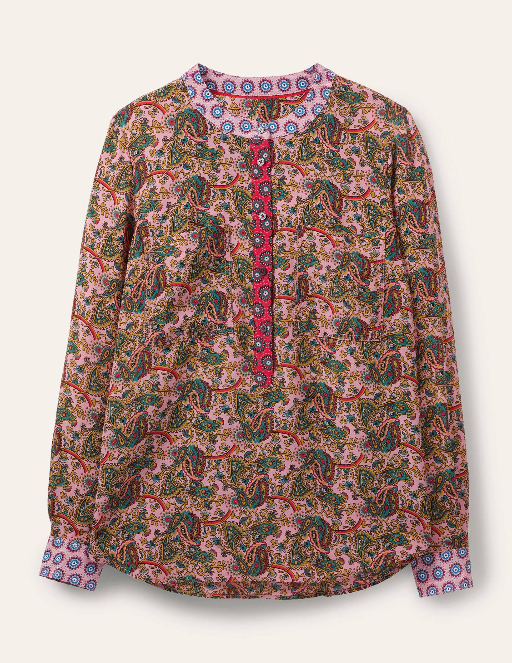 Silk Collarless Blouse-Formica Pink-6