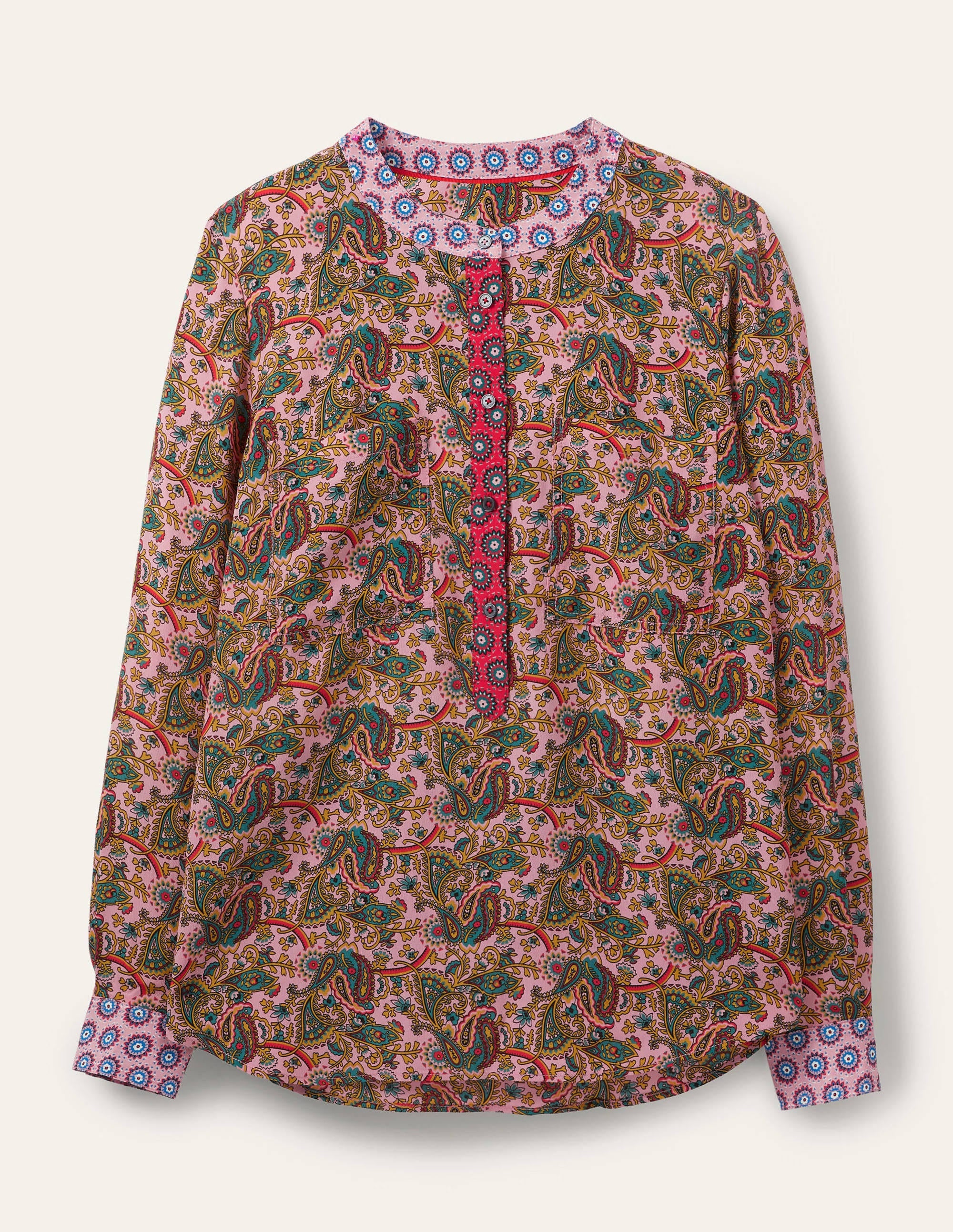 Silk Collarless Blouse-Formica Pink - Image 6