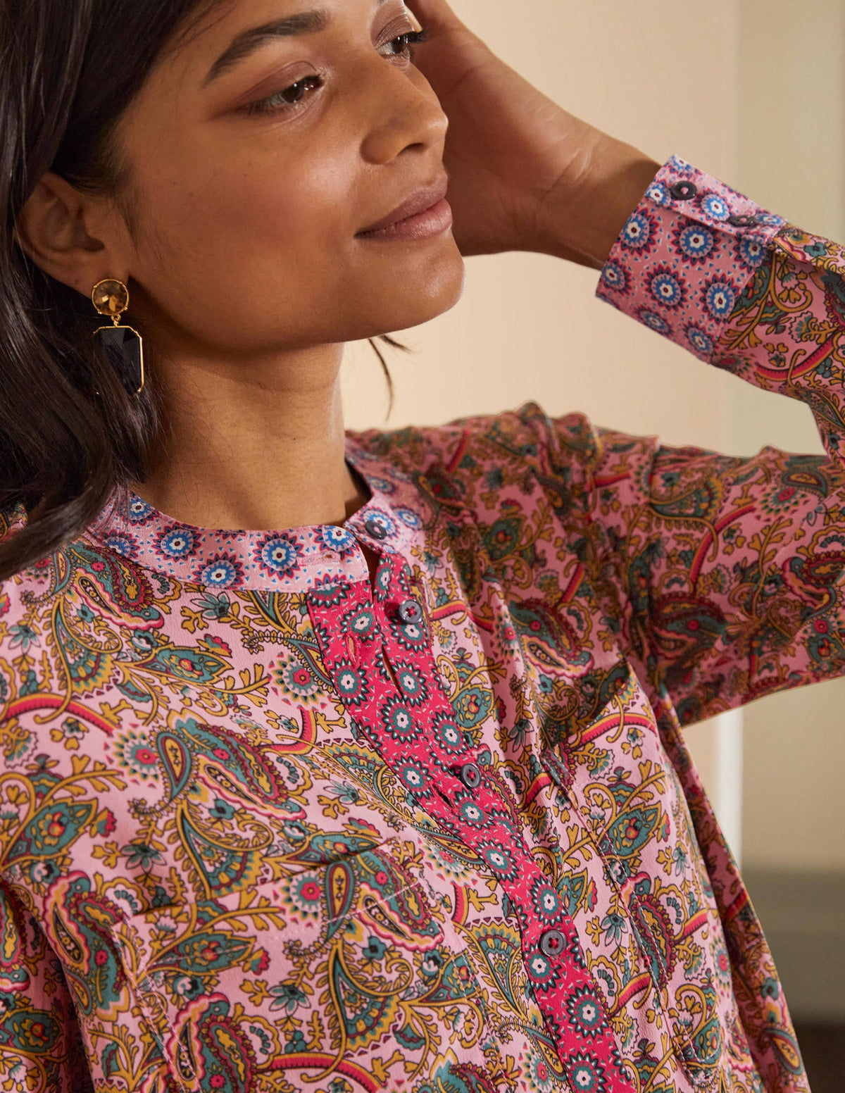 Silk Collarless Blouse-Formica Pink - Image 1