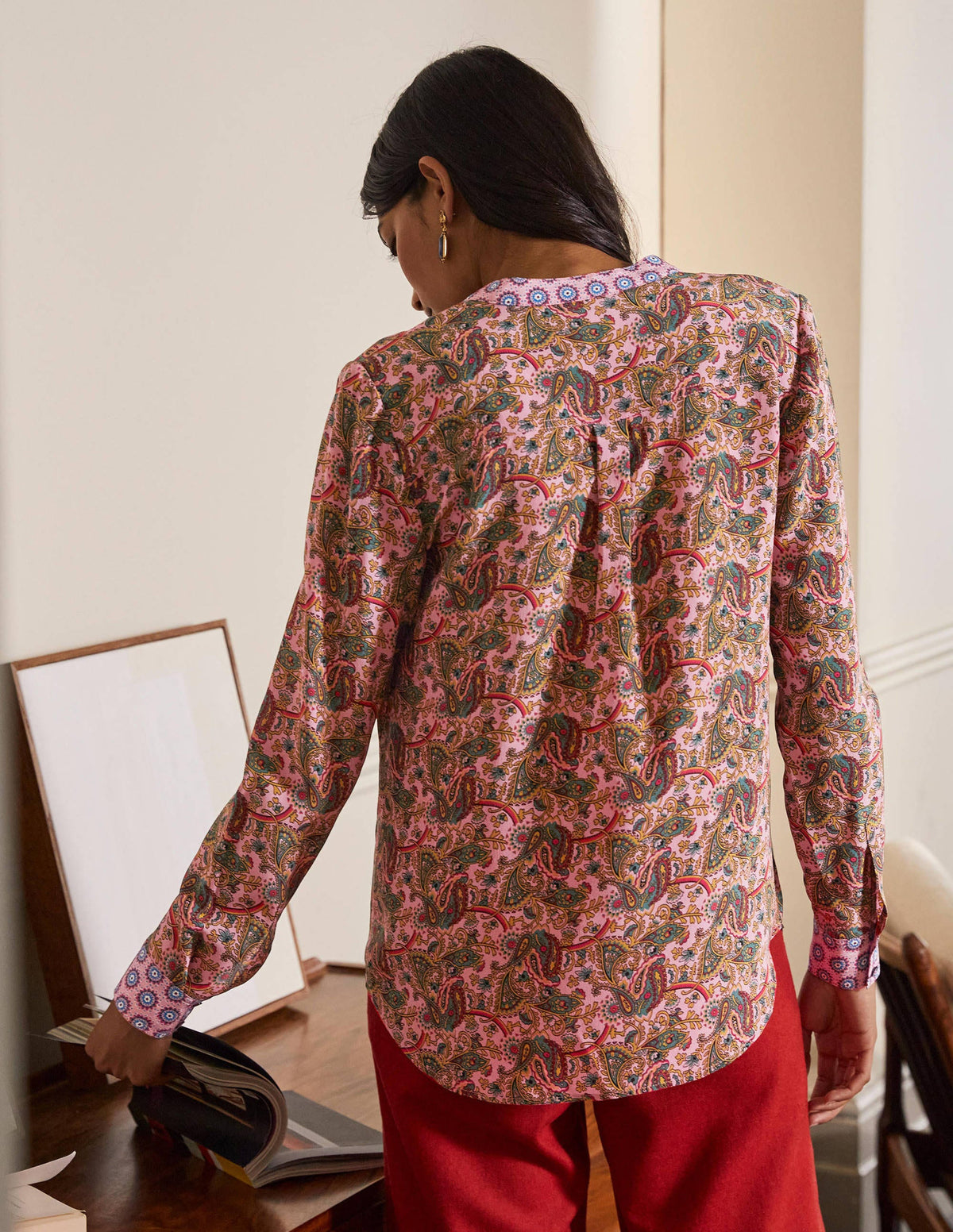 Silk Collarless Blouse-Formica Pink-2