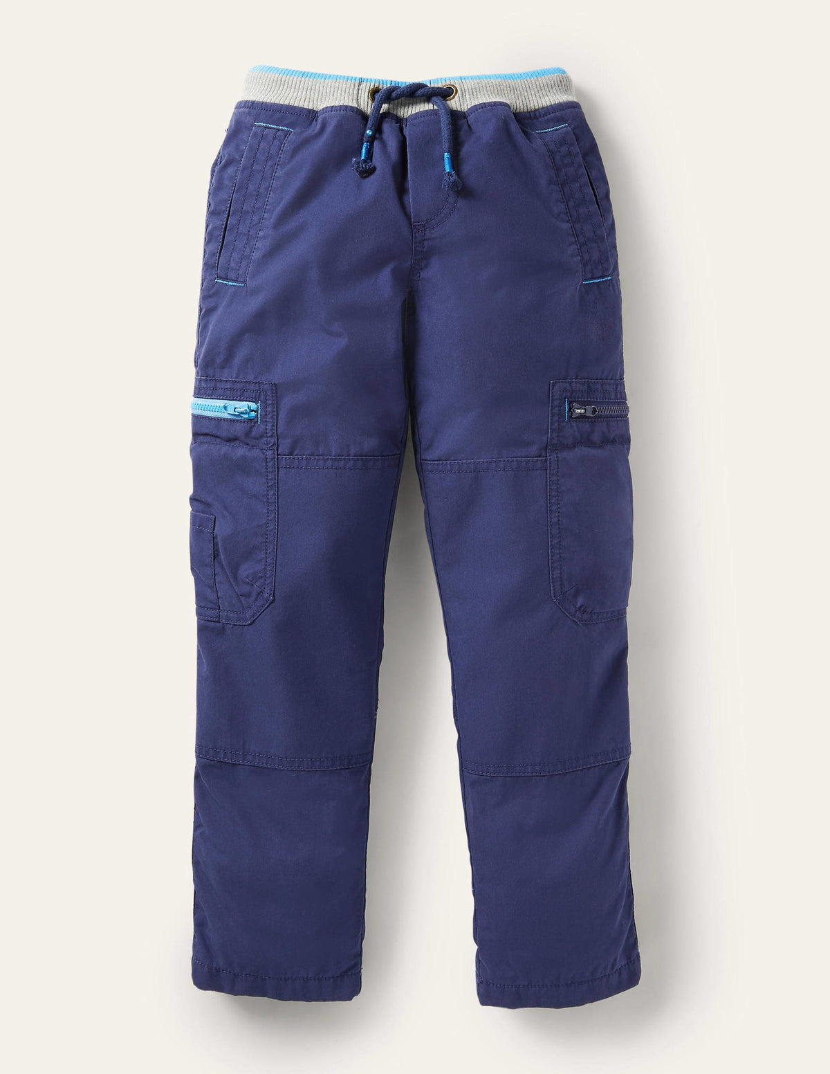 Navy Draw String Cargo Trousers-College Navy-1