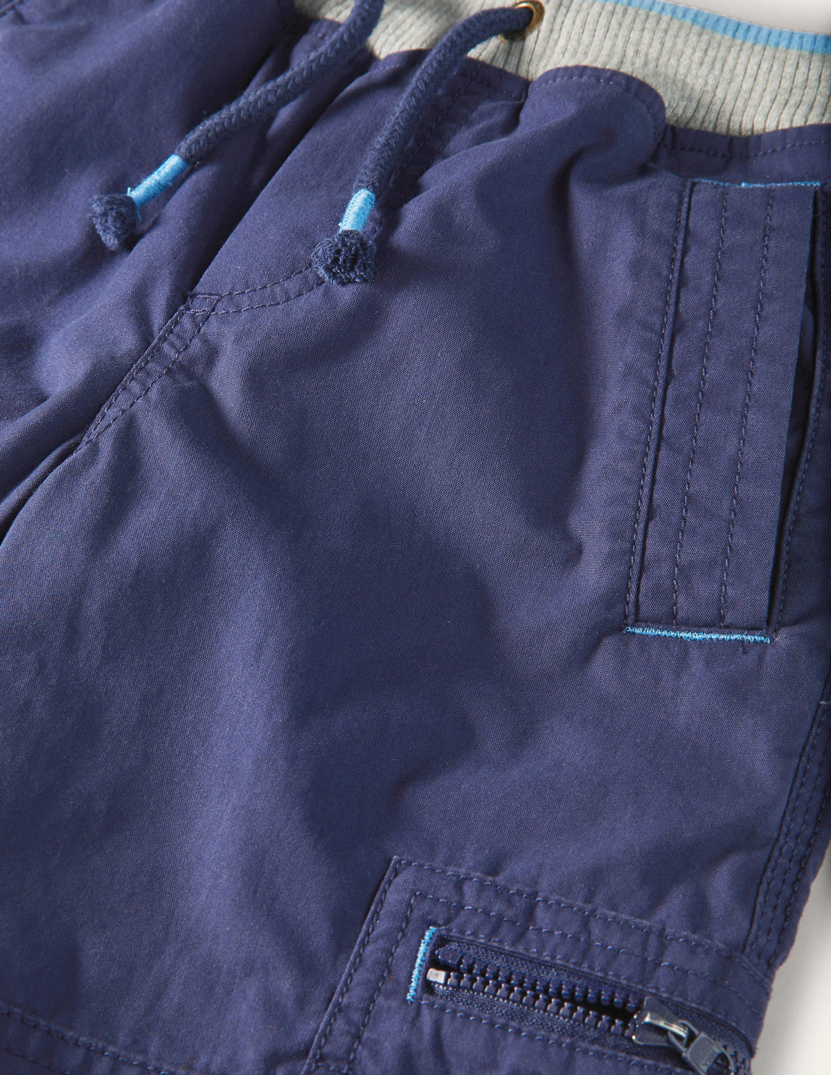 Navy Draw String Cargo Trousers-College Navy - Image 3