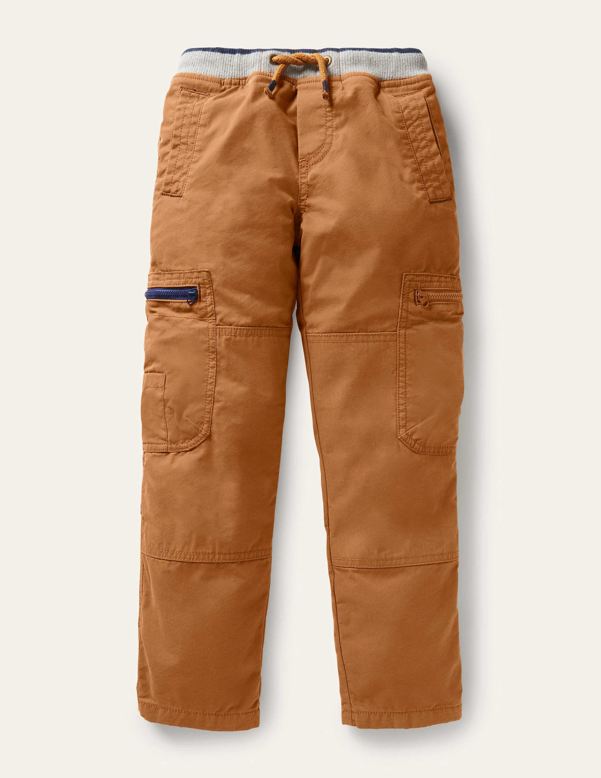 Brown Draw String Cargo Trousers-Butterscotch Brown-1