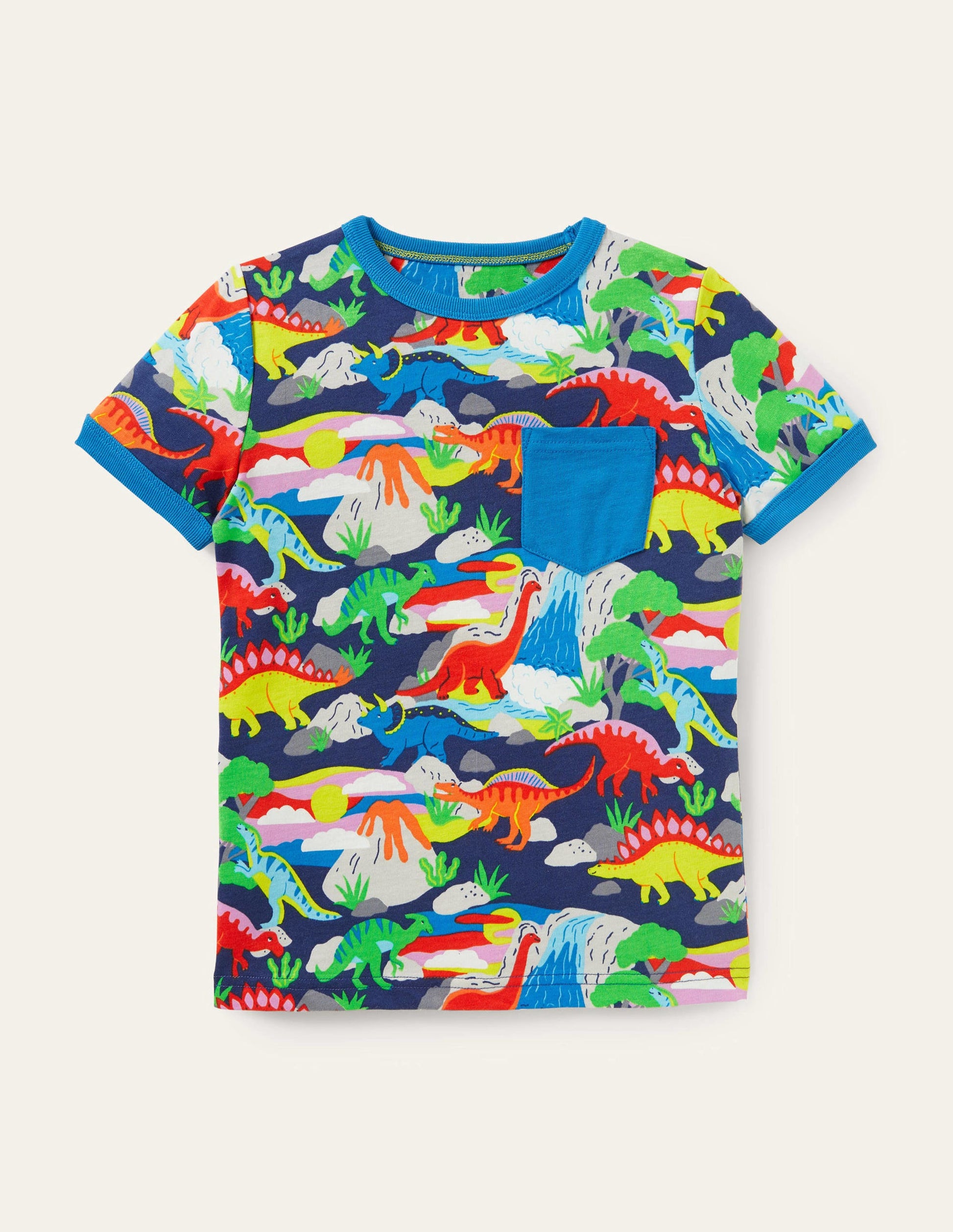 Printed Ringer T-shirt-Multi Dino-1