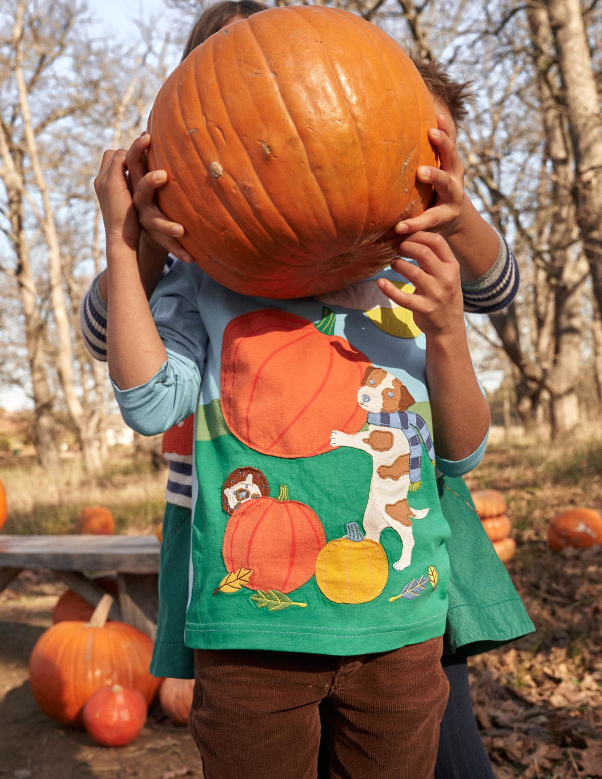 Blue Pumpkin Appliqué Long-Sleeved Halloween T-shirt-Surfboard Blue Pumpkin - Image 5