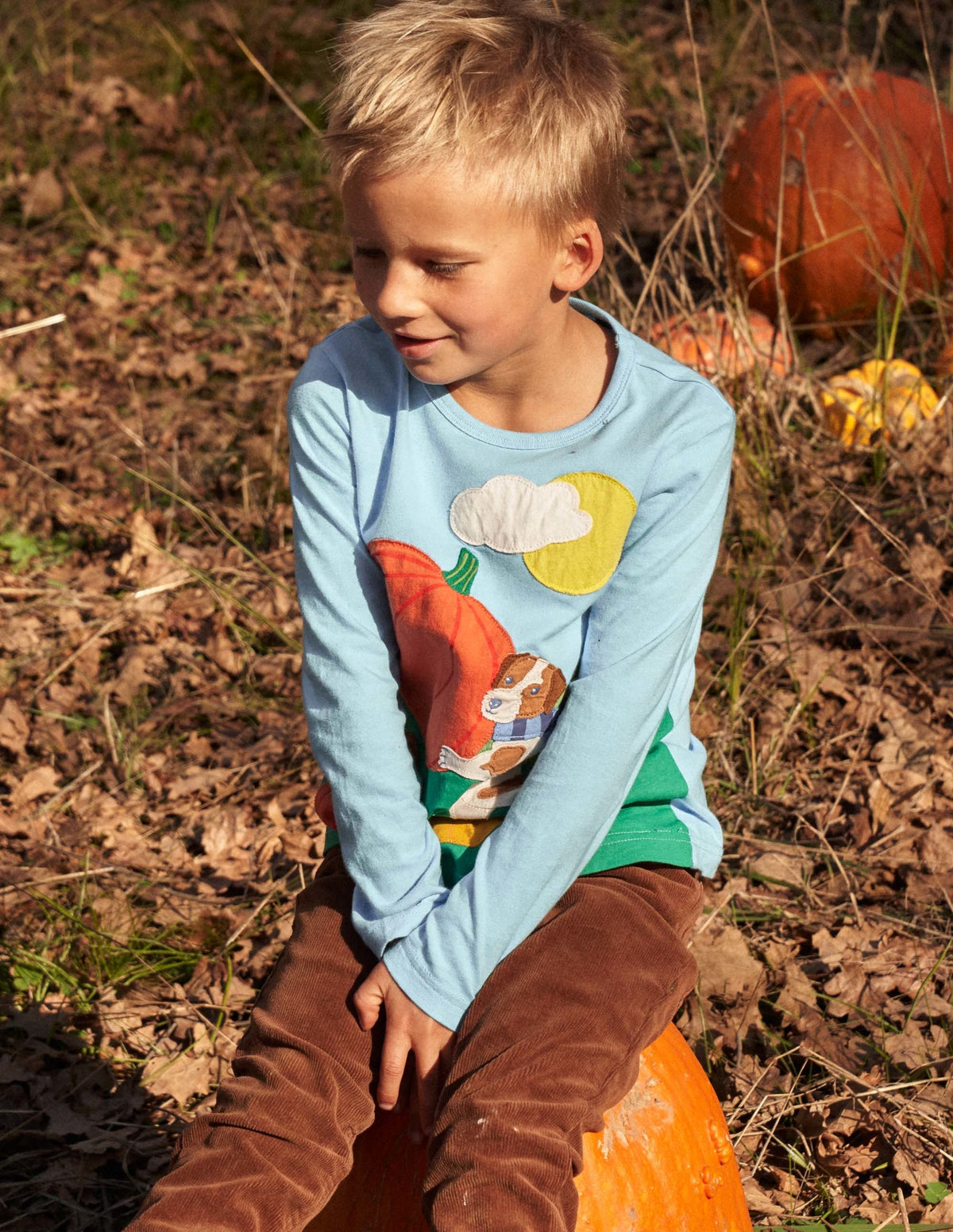 Blue Pumpkin Appliqué Long-Sleeved Halloween T-shirt-Surfboard Blue Pumpkin - Image 6