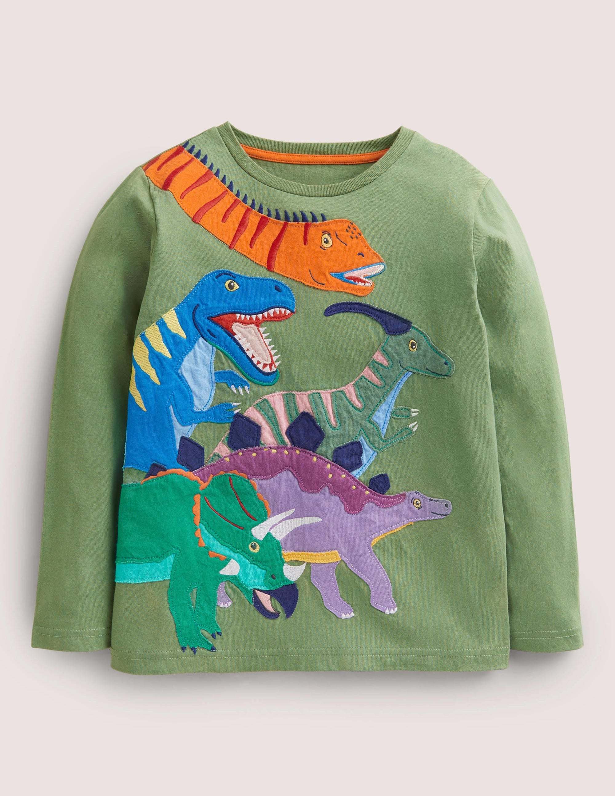 Big Appliqué T-shirt-Safari Green Dinosaurs - Image 1
