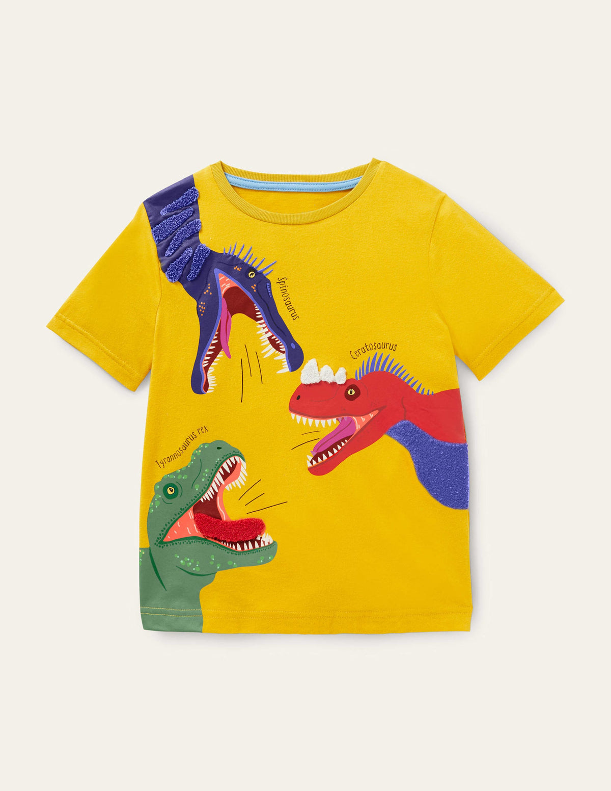 Peeking In Appliqué T-shirt-Daffodil Yellow Dinosaurs - Image 1