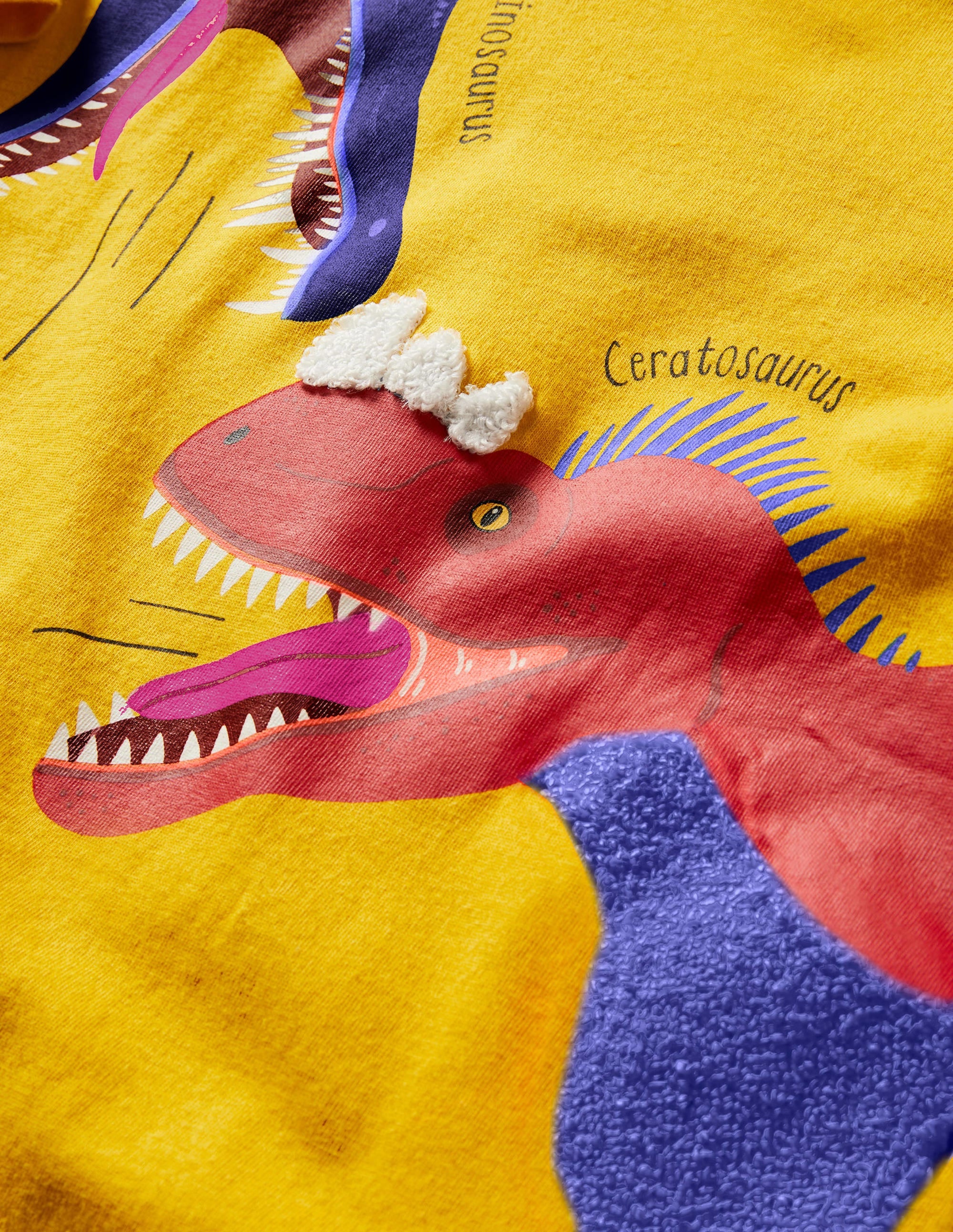 Peeking In Appliqué T-shirt-Daffodil Yellow Dinosaurs - Image 3