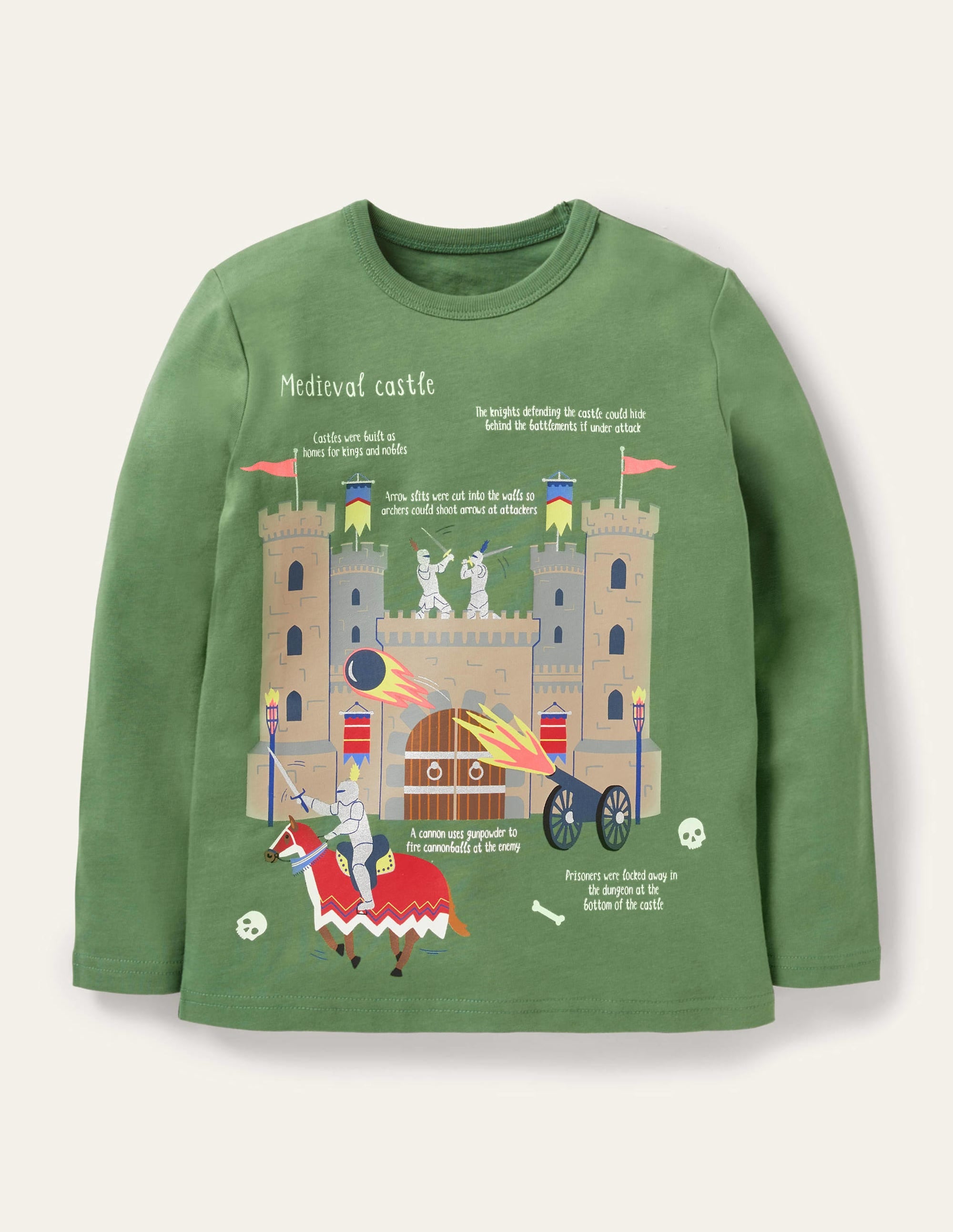 Educational History T-shirt-Safari Green Castle - Image 1