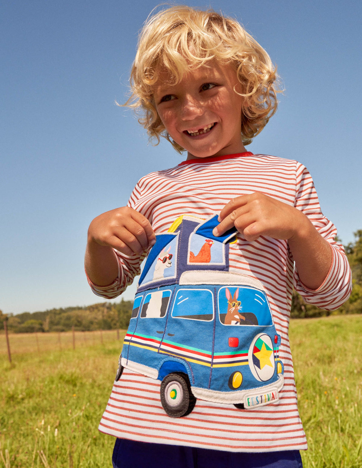 Lift-the-flap Vehicle T-shirt-Strawberry Red/Ivory Camper - Image 4