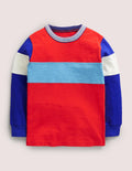 Sporty Long Sleeve T-shirt-Red Colourblock
