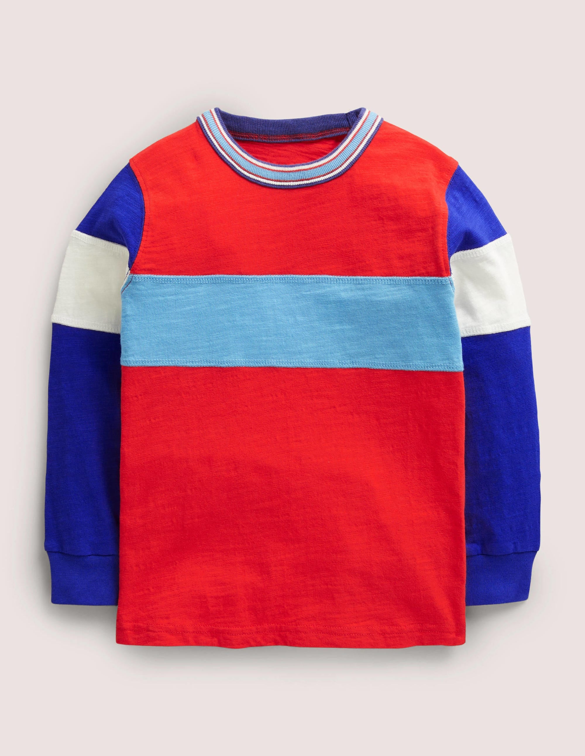 Sporty Long Sleeve T-shirt-Red Colourblock - Image 1