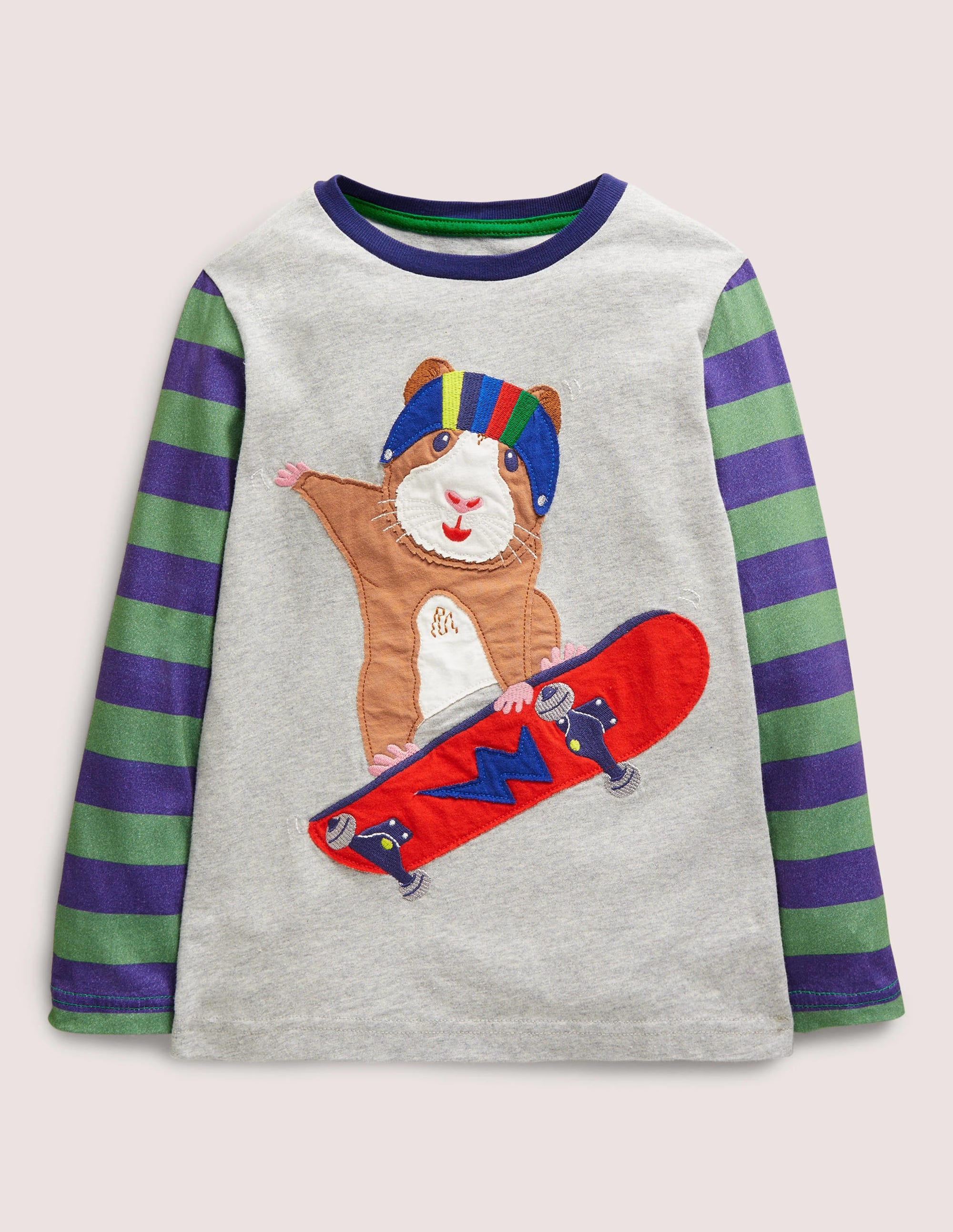 Appliqué Hotchpotch T-shirt-Grey Marl Boarding Guinea Pig - Image 1
