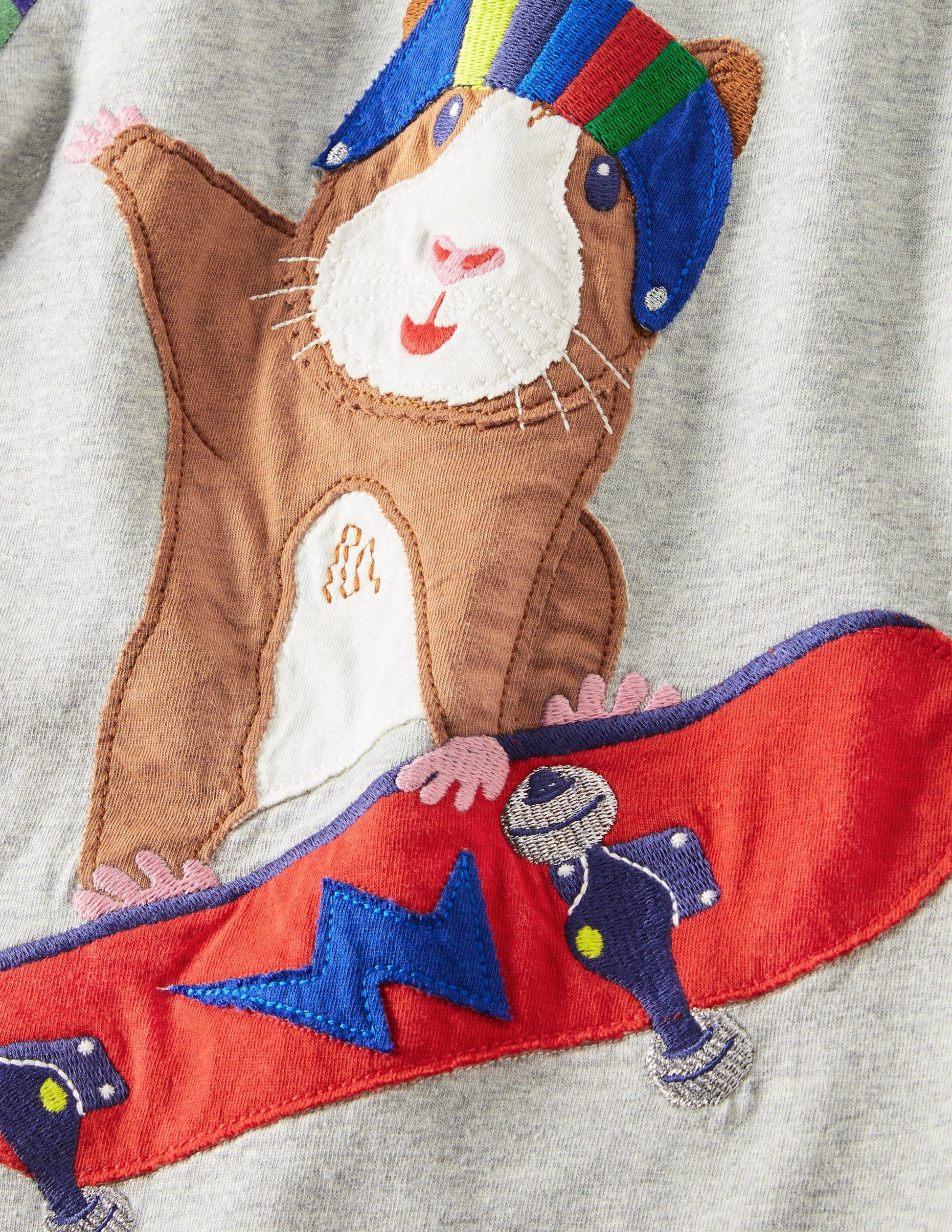 Appliqué Hotchpotch T-shirt-Grey Marl Boarding Guinea Pig-3