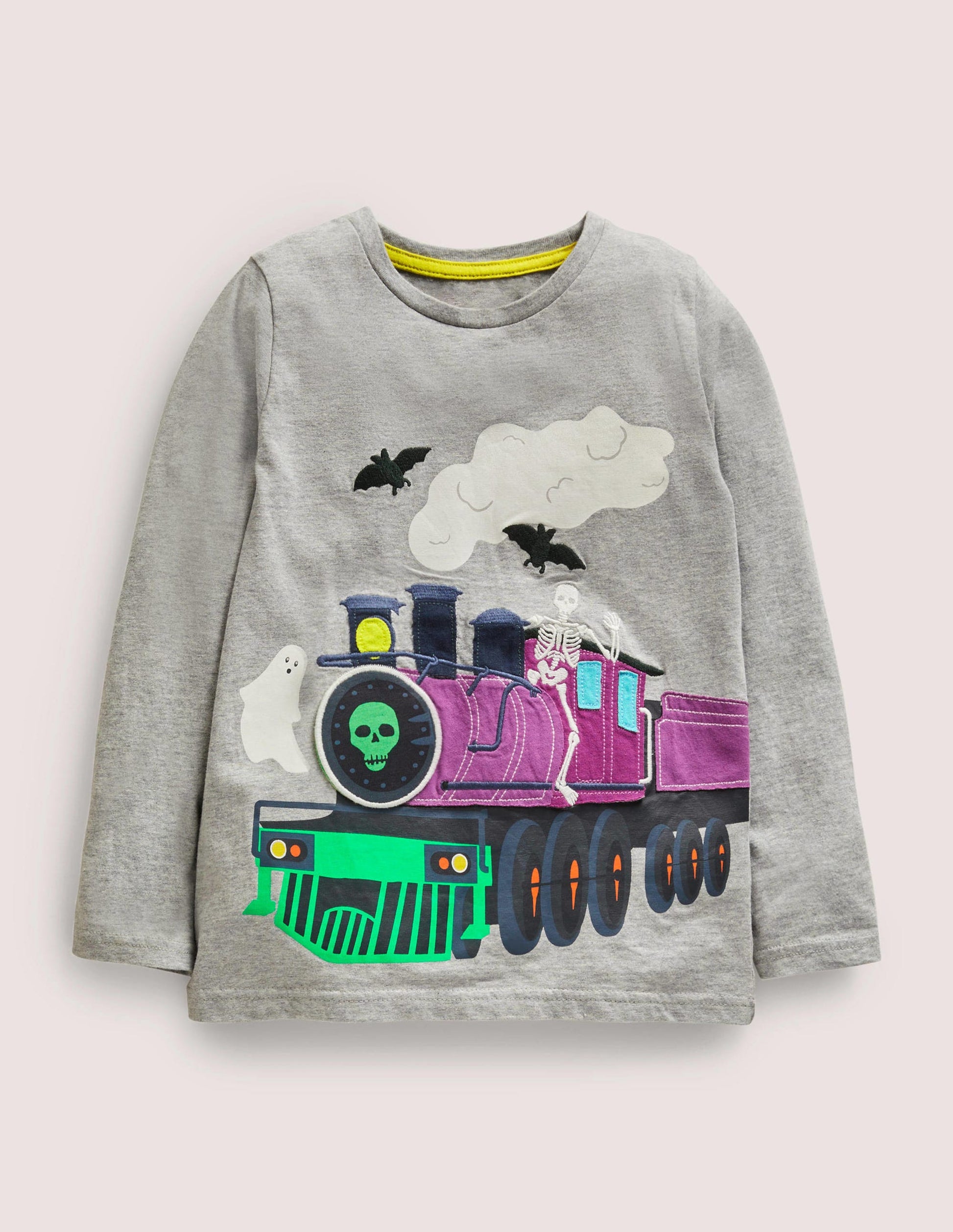 Halloween Flap T-shirt-Marl Grey Ghost Train-1
