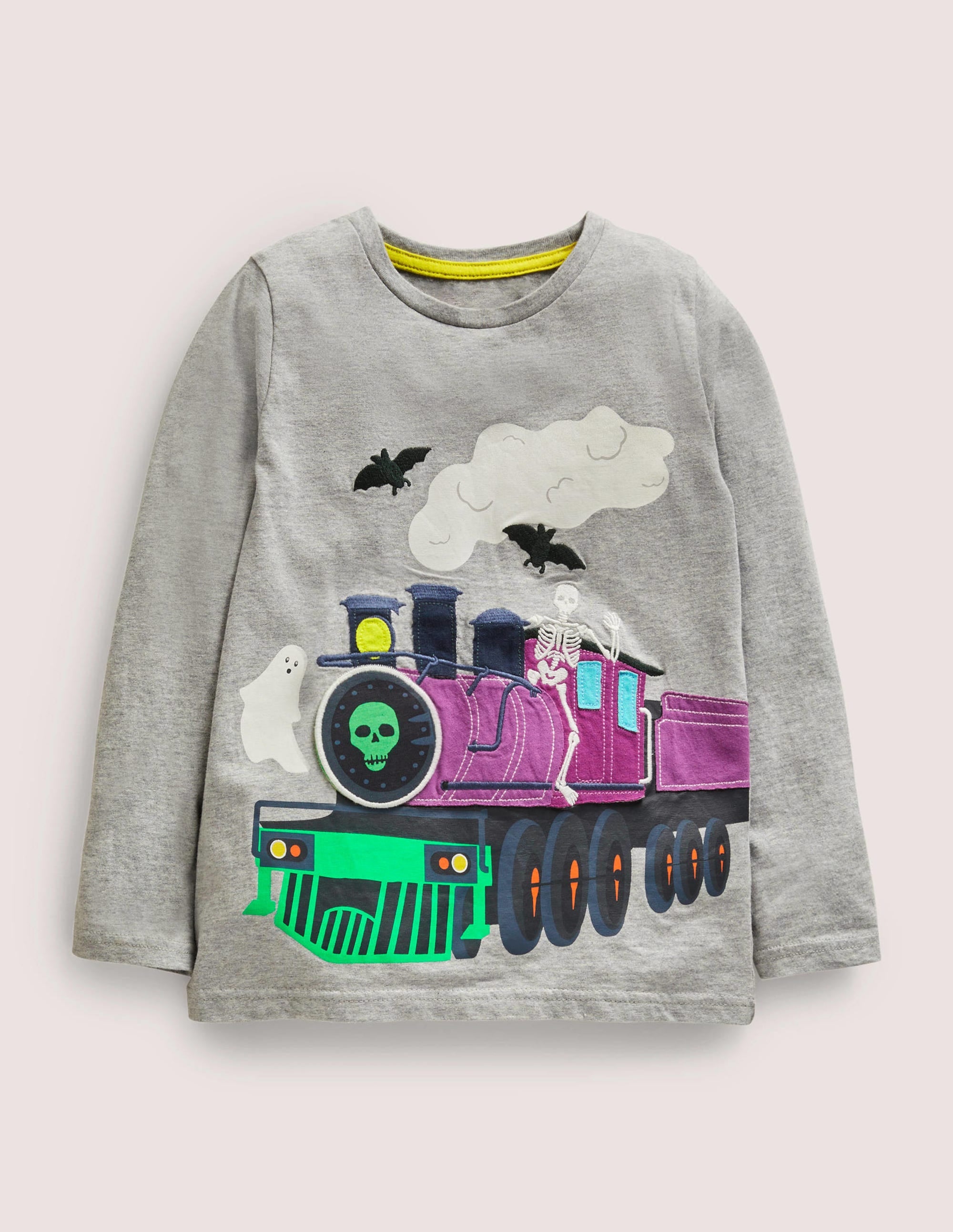 Halloween Flap T-shirt-Marl Grey Ghost Train - Image 1