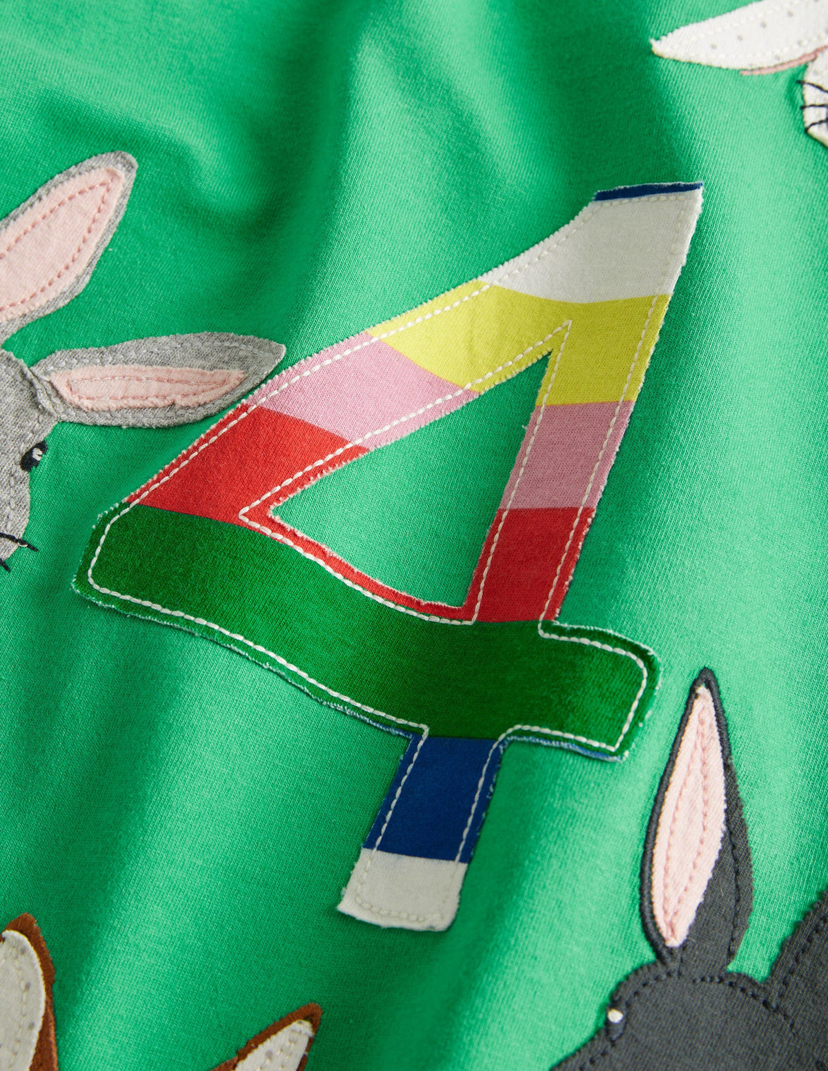 Birthday Appliqué T-shirt-Aloe Green Bunnies Four-3