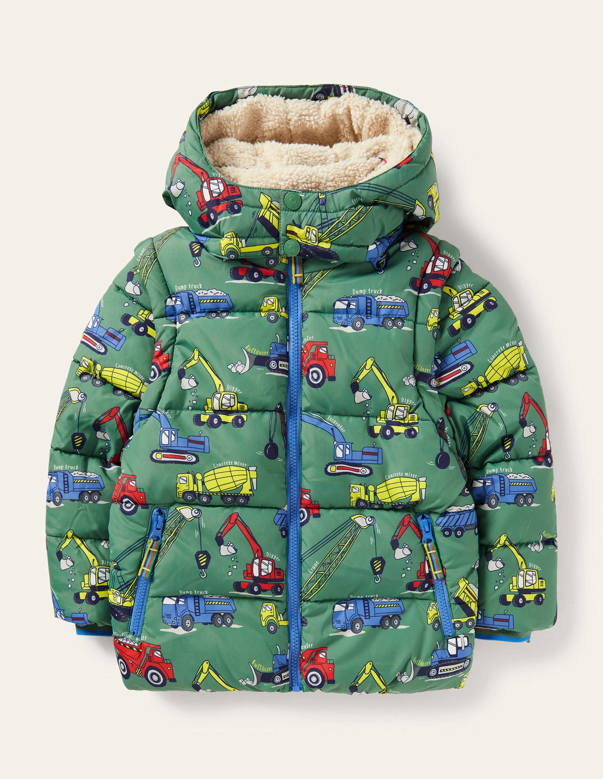 Cosy 2-in-1 Padded Jacket-Rosemary Green Vehicles-1