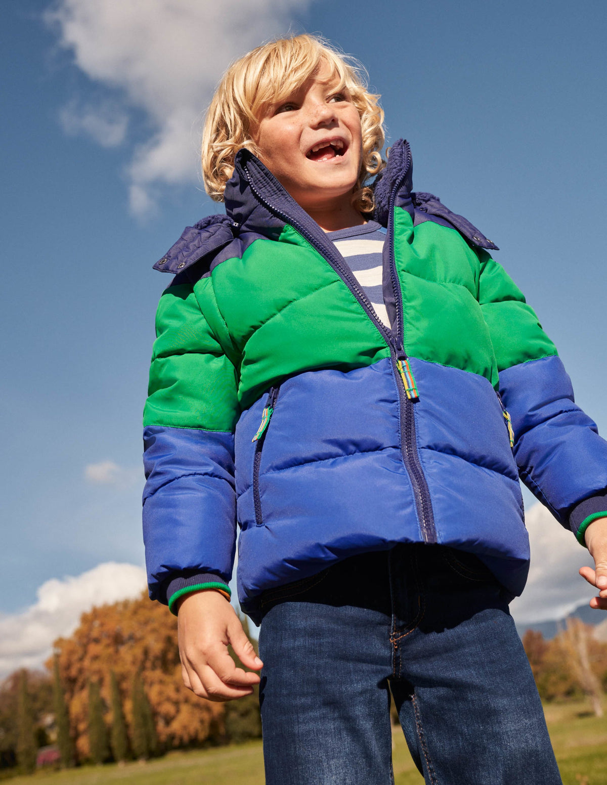 Colourblock 2-in-1 Puffer Jacket-College Navy/Green Colourblock - Image 7