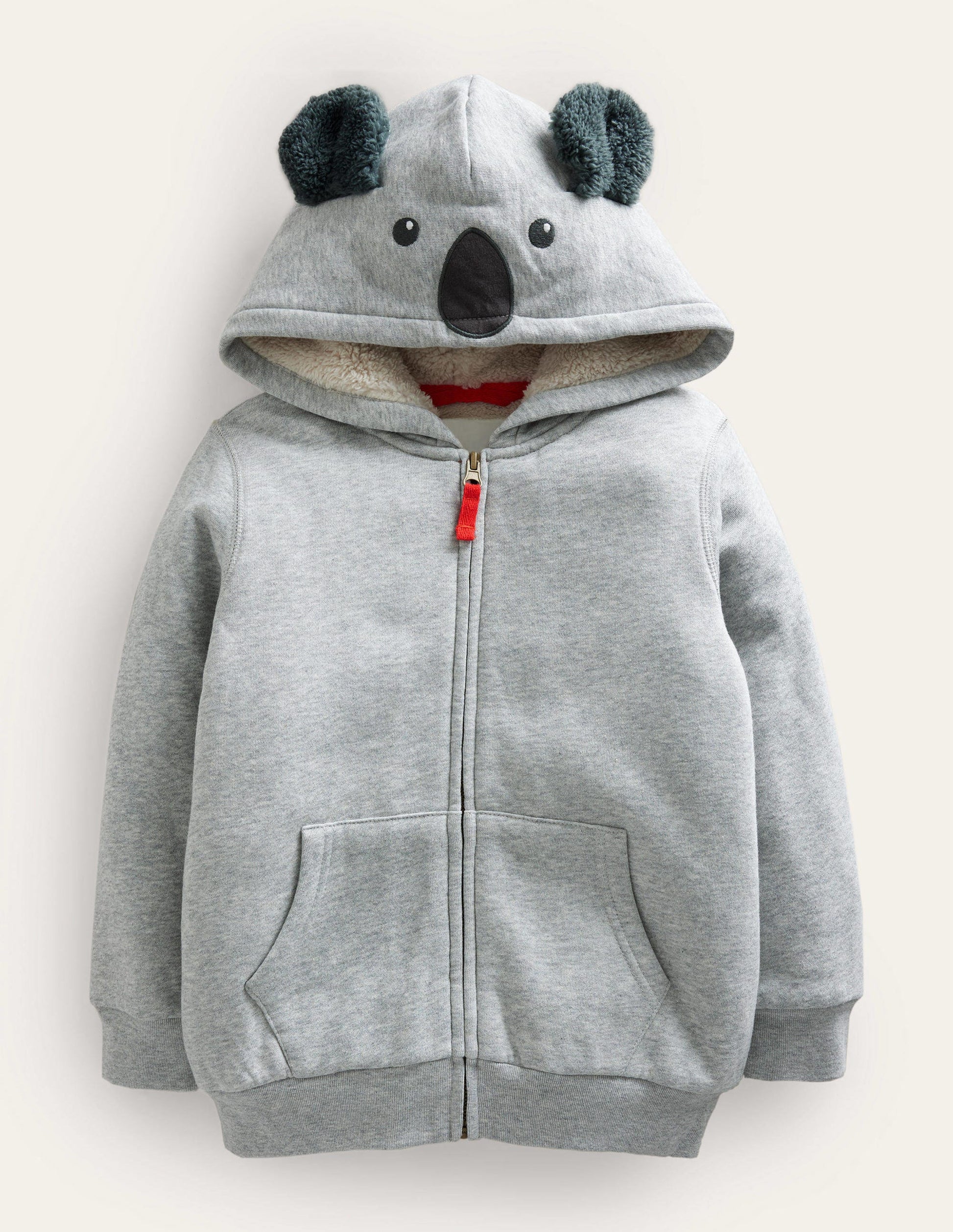 Shaggy-Lined Animal Hoodie-Grey Marl Koala-1