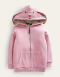Shaggy-Lined Animal Hoodie-Pink Marl Bunny