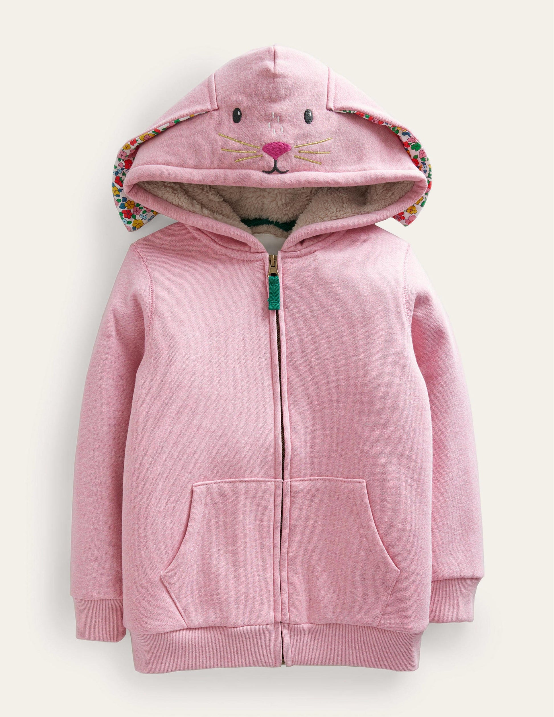 Shaggy-Lined Animal Hoodie-Pink Marl Bunny-1
