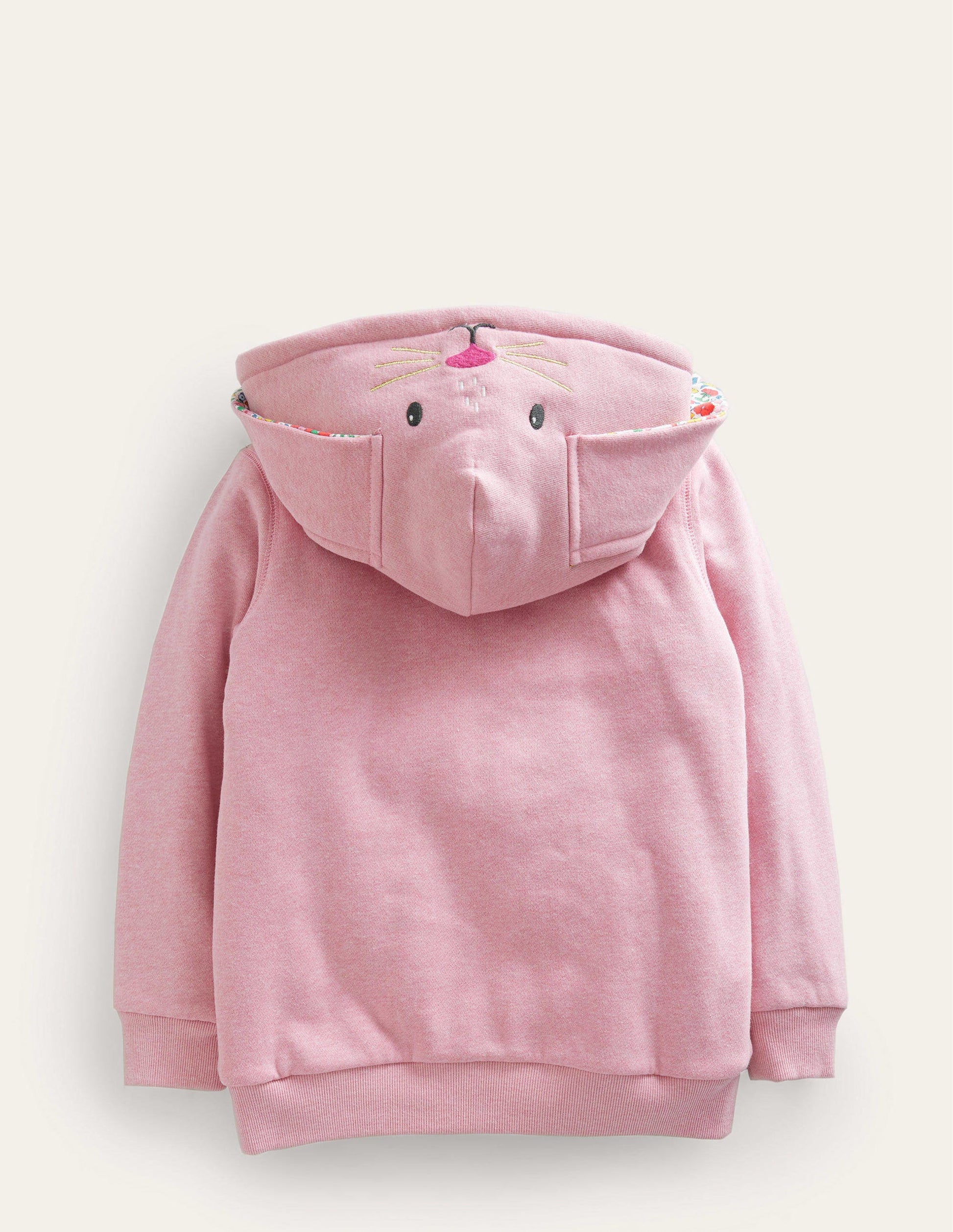 Shaggy-Lined Animal Hoodie-Pink Marl Bunny-2