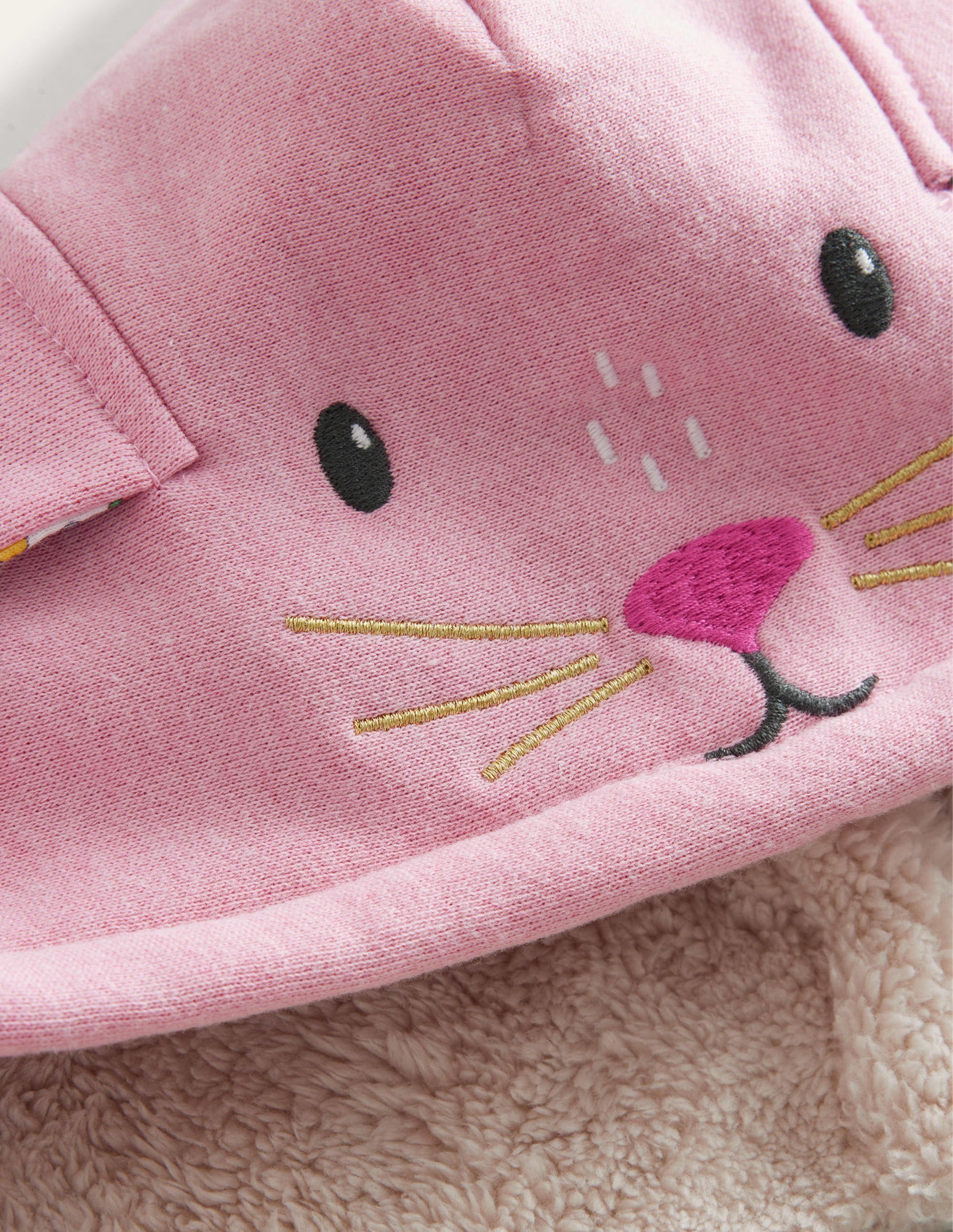 Shaggy-Lined Animal Hoodie-Pink Marl Bunny - Image 3