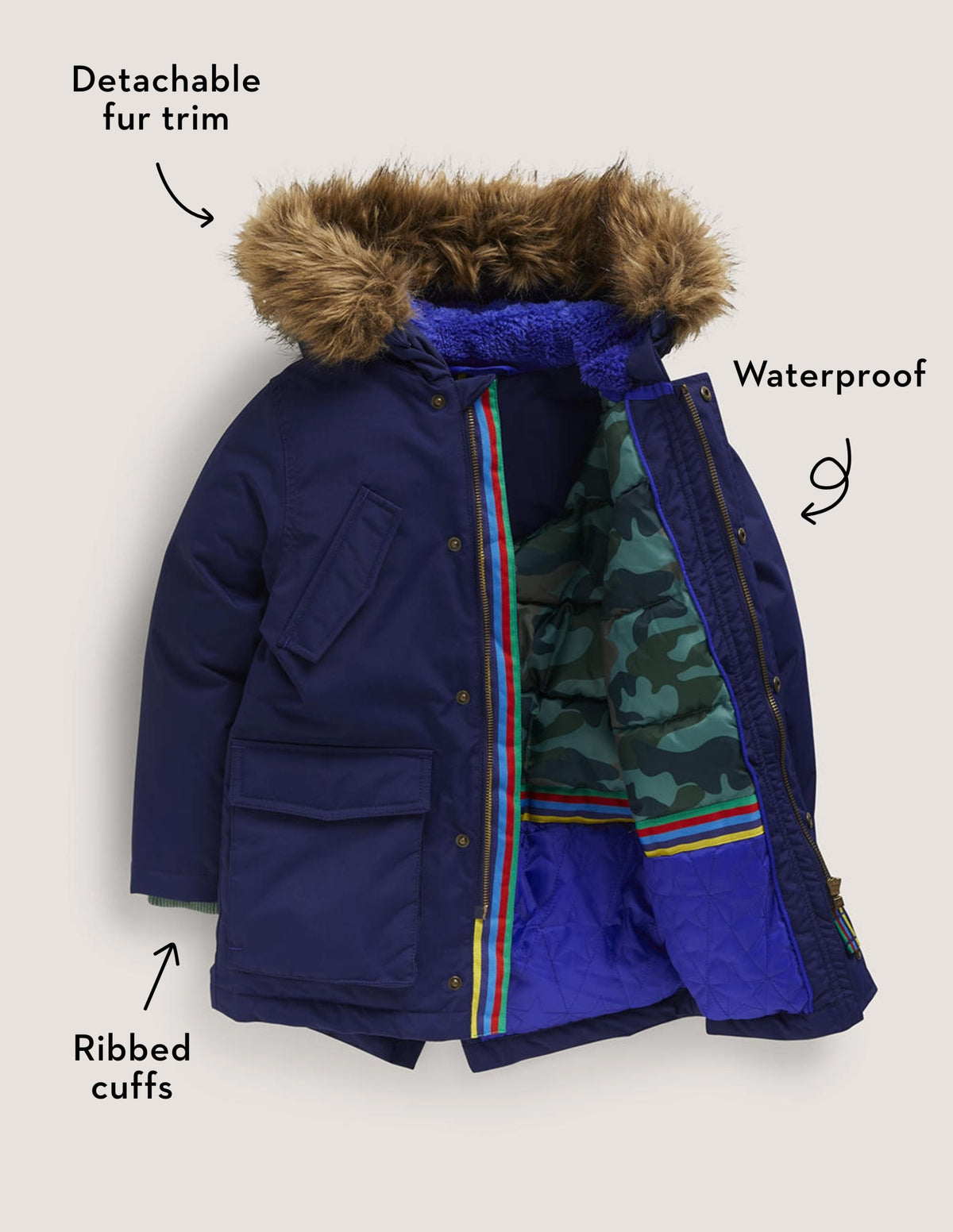 Navy Hooded Waterproof Parka-College Navy - Image 5
