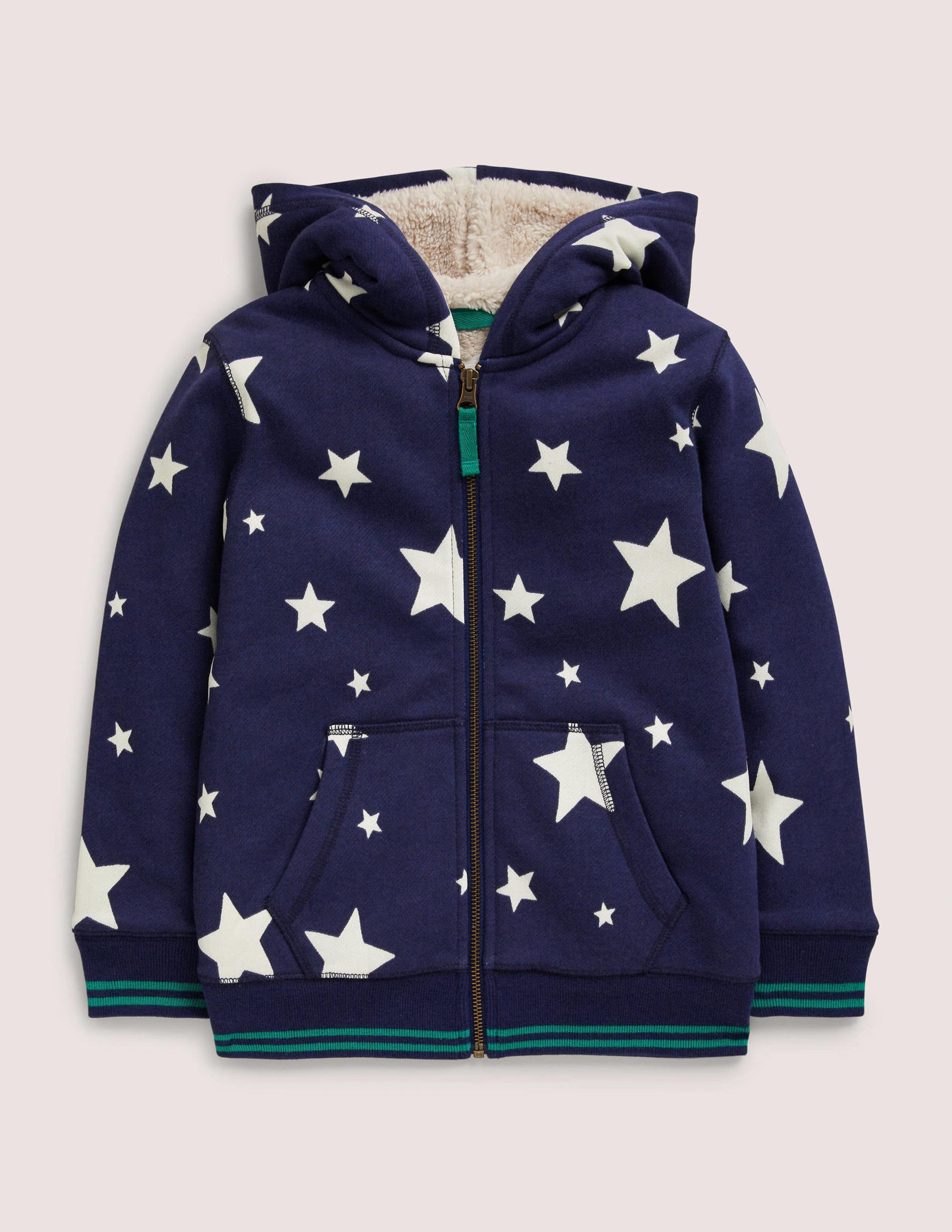 Navy Star Print Fleece-Lined Hoodie-College Navy Glow Stars-1
