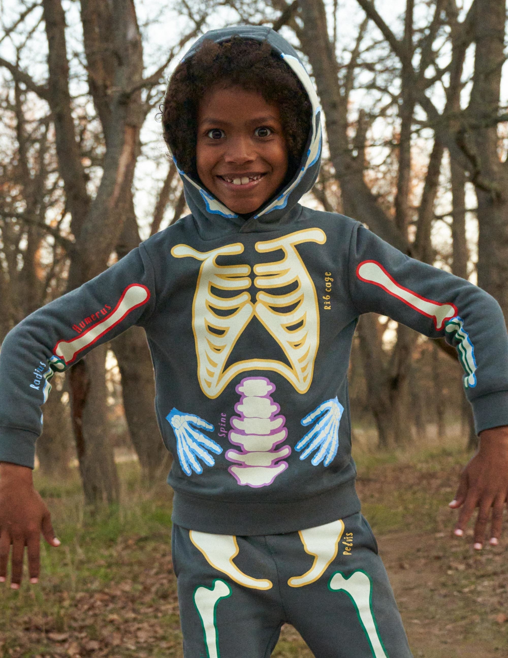 Halloween Glow Skeleton Hoodie-Smoke Grey Glowing Skeleton - Image 5