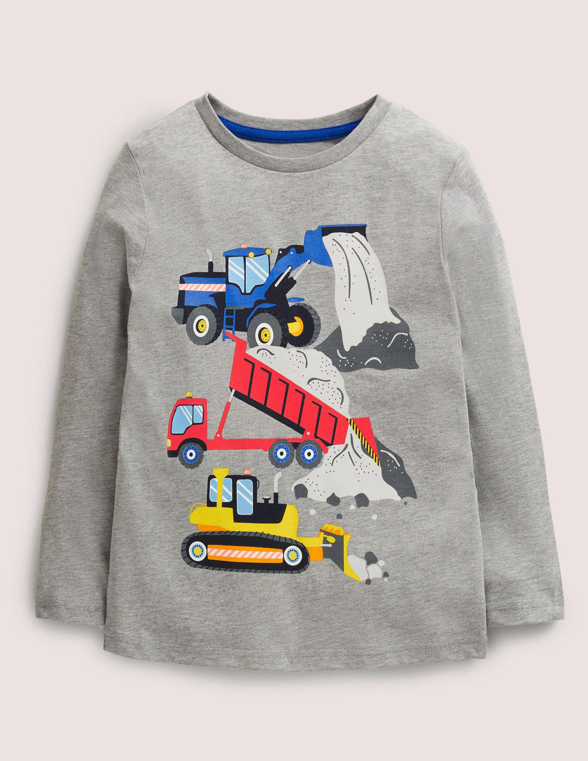 Printed Graphic T-shirt-Grey Marl Construction Trucks-1